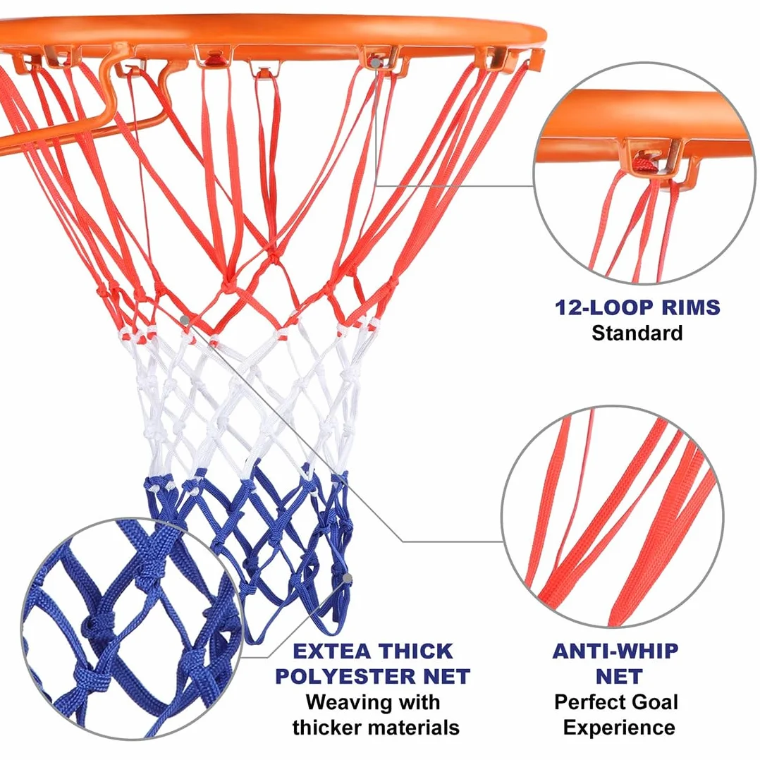 Redes de Baloncesto Tricolor, Red de Repuesto Resistente, para Deportes Interior y Exterior