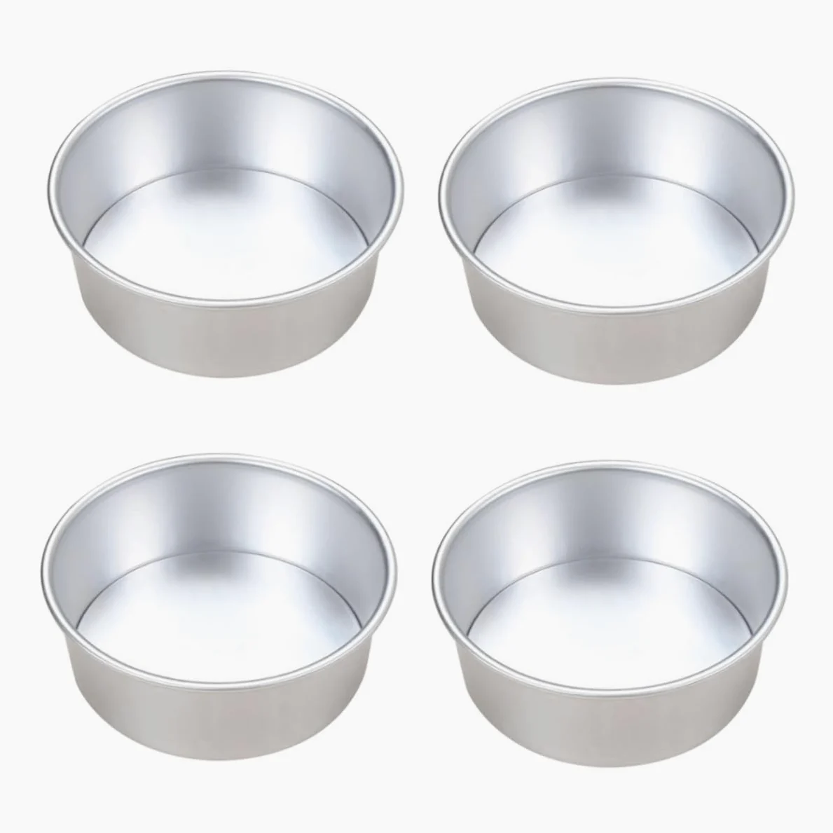 Molde Redondo para Pastel de Aleación de Aluminio 6 Pulgadas 4 Piezas | Fondo Extraíble, Superficie Lisa, Antiadherente, Plata, para Capas y Pudín