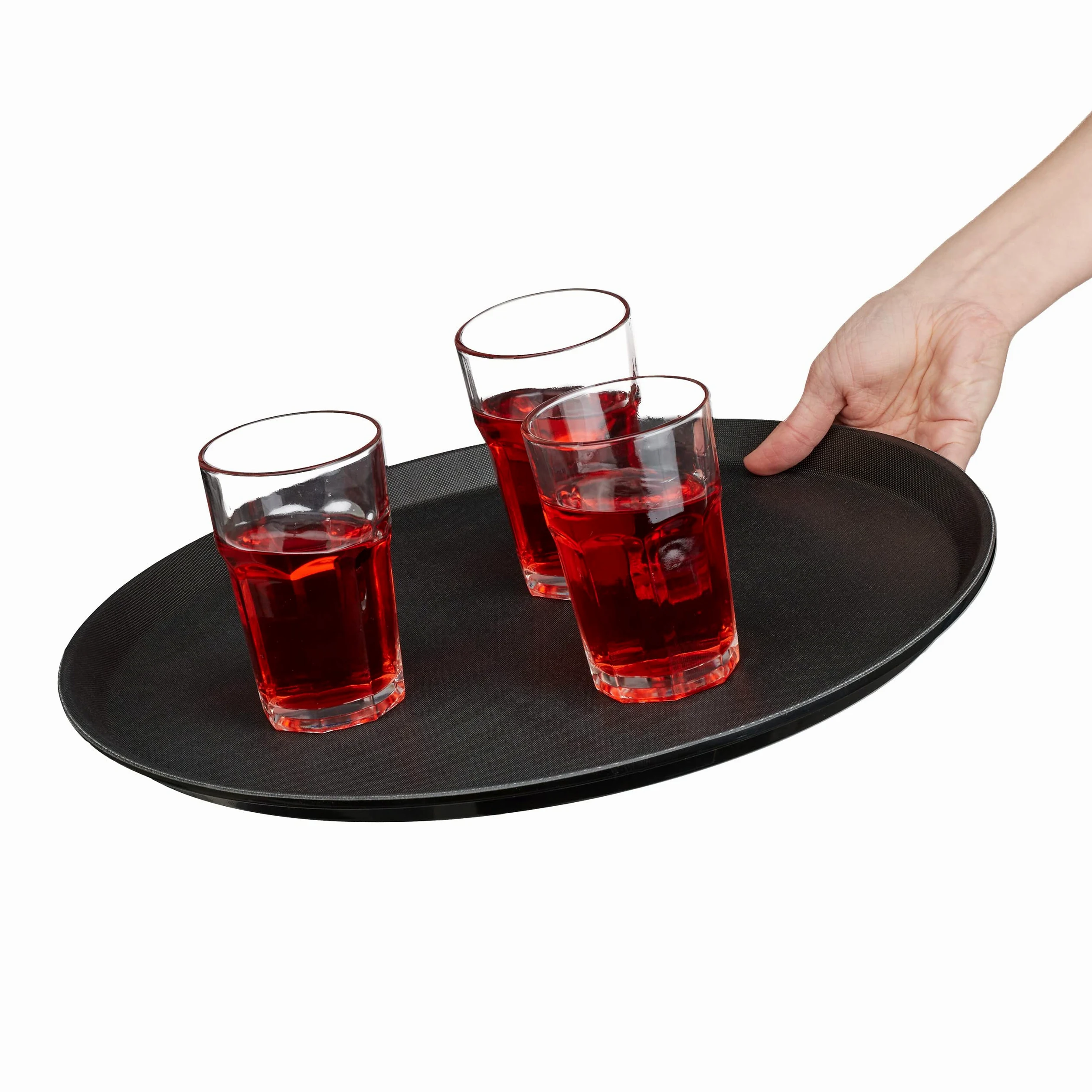 Relaxdays Set 2 Bandejas Bar, Redondas 40 cm Ø, Tabla Servir, Superficie Antideslizante, Camareros, Gastronomía, Negro
