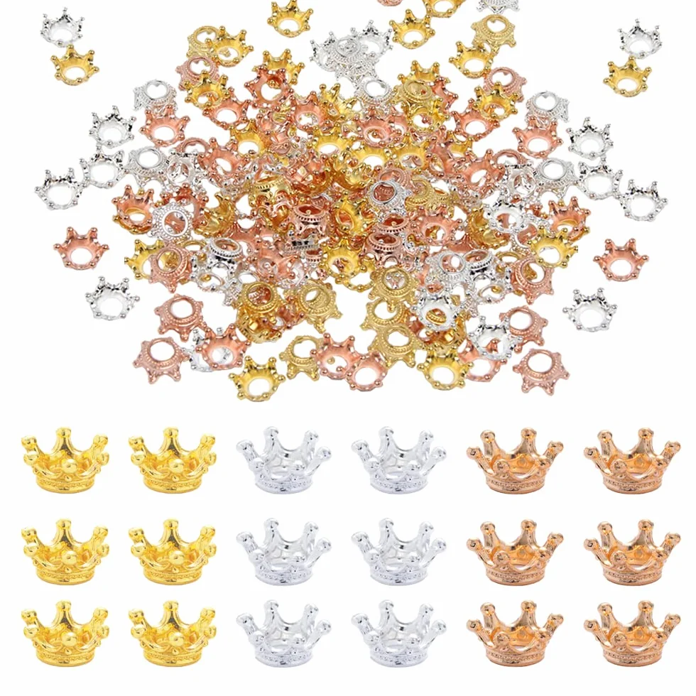 120 Piezas Mini Coronas Doradas 3D - Cuentas de Corona Pequeña de Aleación para DIY Joyería, Decoración de Mesa (6 Colores)