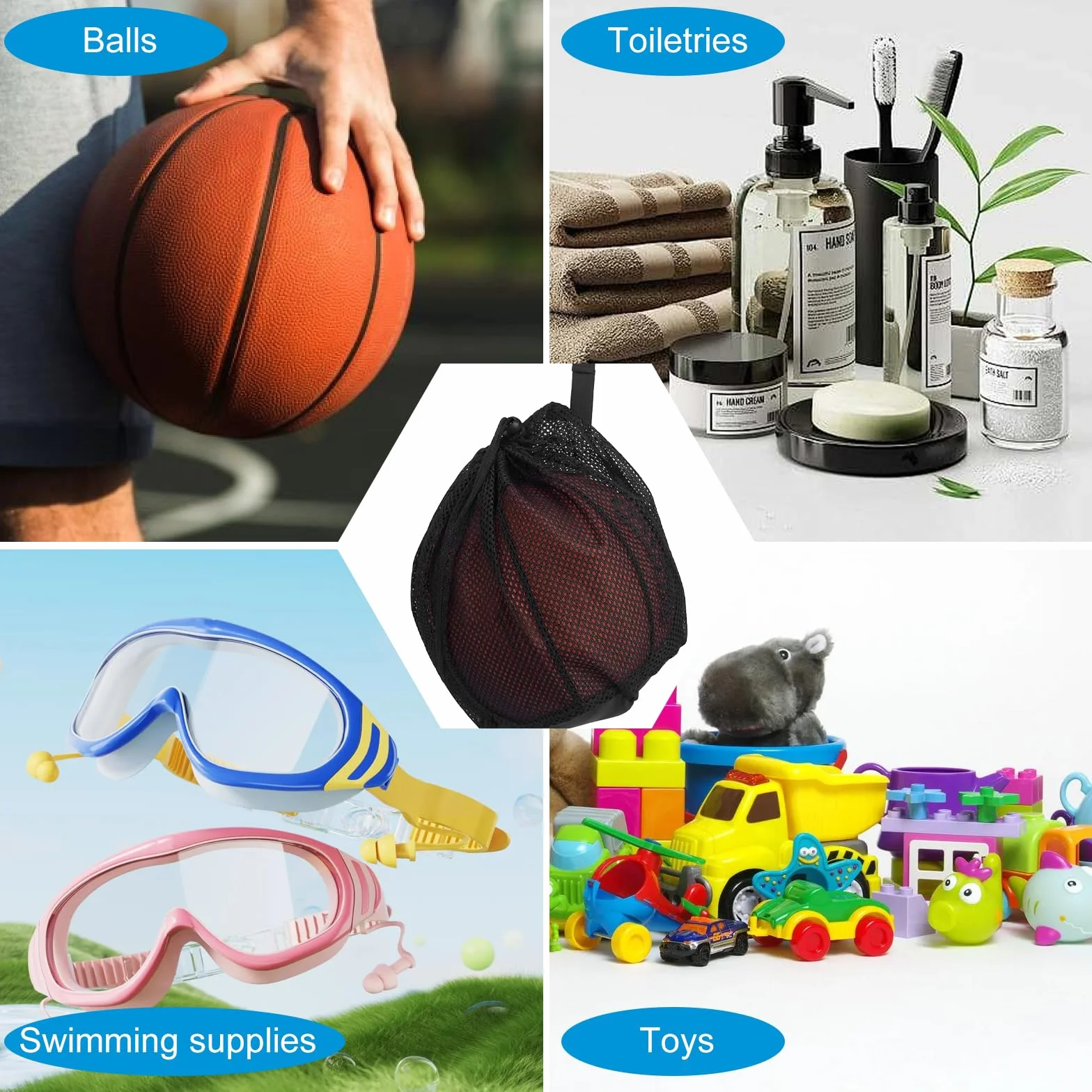 Bolsa de Red Deportiva con Cordón para Balones de Baloncesto, Fútbol, Voleibol y Rugby