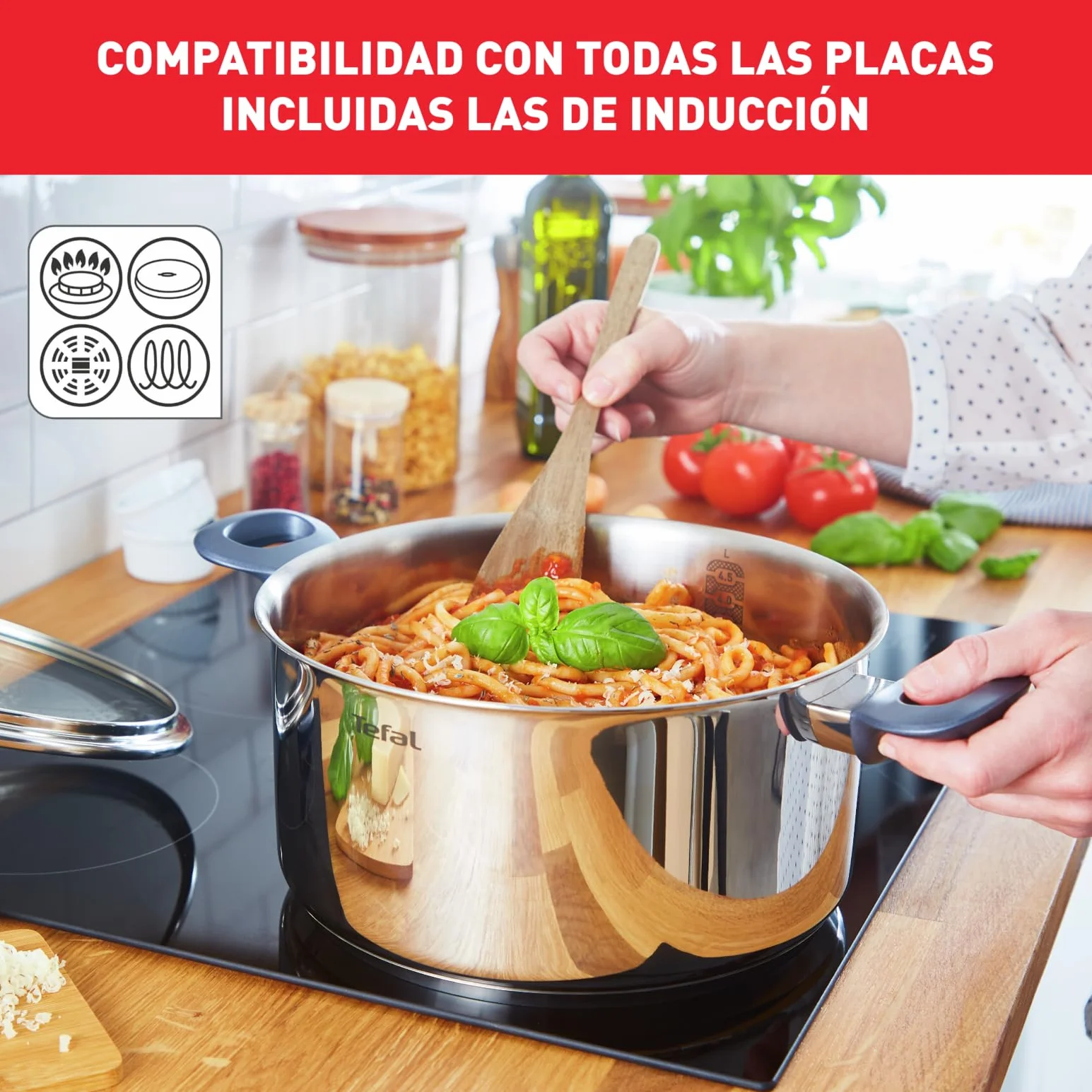 Tefal Daily Cook - Juego de Sartén antiadherente 28 cm + 2 Ollas 20/24 cm + Cazo 16 cm + 5 Accesorios, Apto inducción, Thermo-Fusion, marcas medición, apto lavavajillas y horno, acero inoxidable