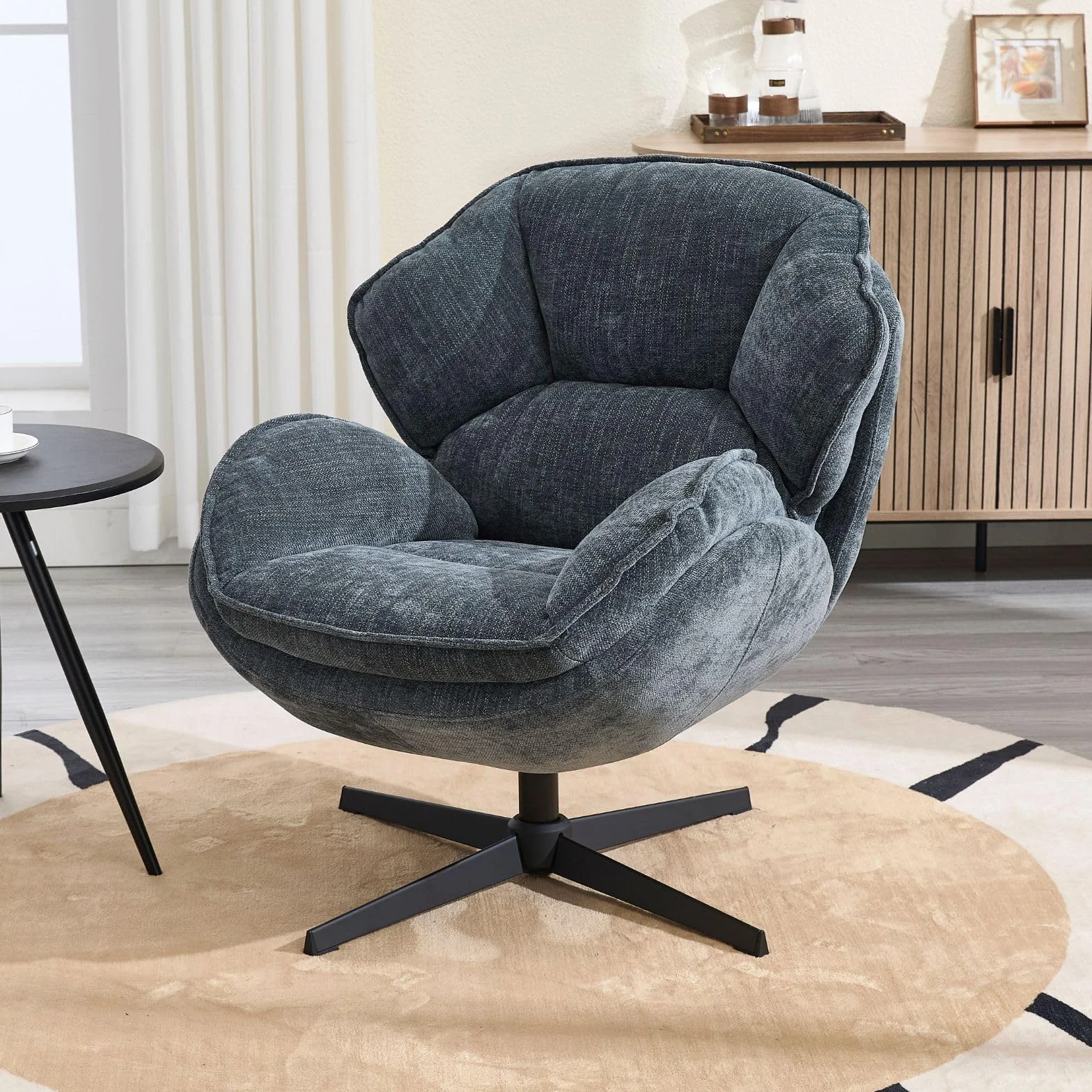 Ya-Home Butacas de Salon con Cojín y Respaldo de Doble Capa, Sillon Individual de Chenille con Reposabrazos, Silla Lectura para Dormitorio/Salon/Oficina, Azul