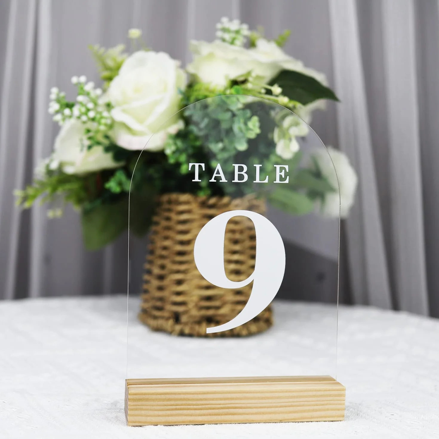 Letrero acrílico con números de mesa de soporte de madera, paquete de 10 hojas de acrílico transparente para bodas, letreros de arco acrílico de 5 x 7 pulgadas en blanco para restaurante, fiesta,