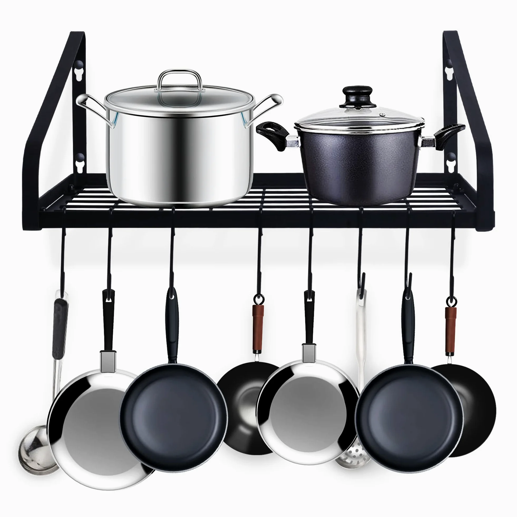 Perchero colgante para ollas y sartenes montado en la pared con 8 ganchos para utensilios de cocina y utensilios de cocina, 2 métodos de bricolaje, organizador colgante de sartén y olla de