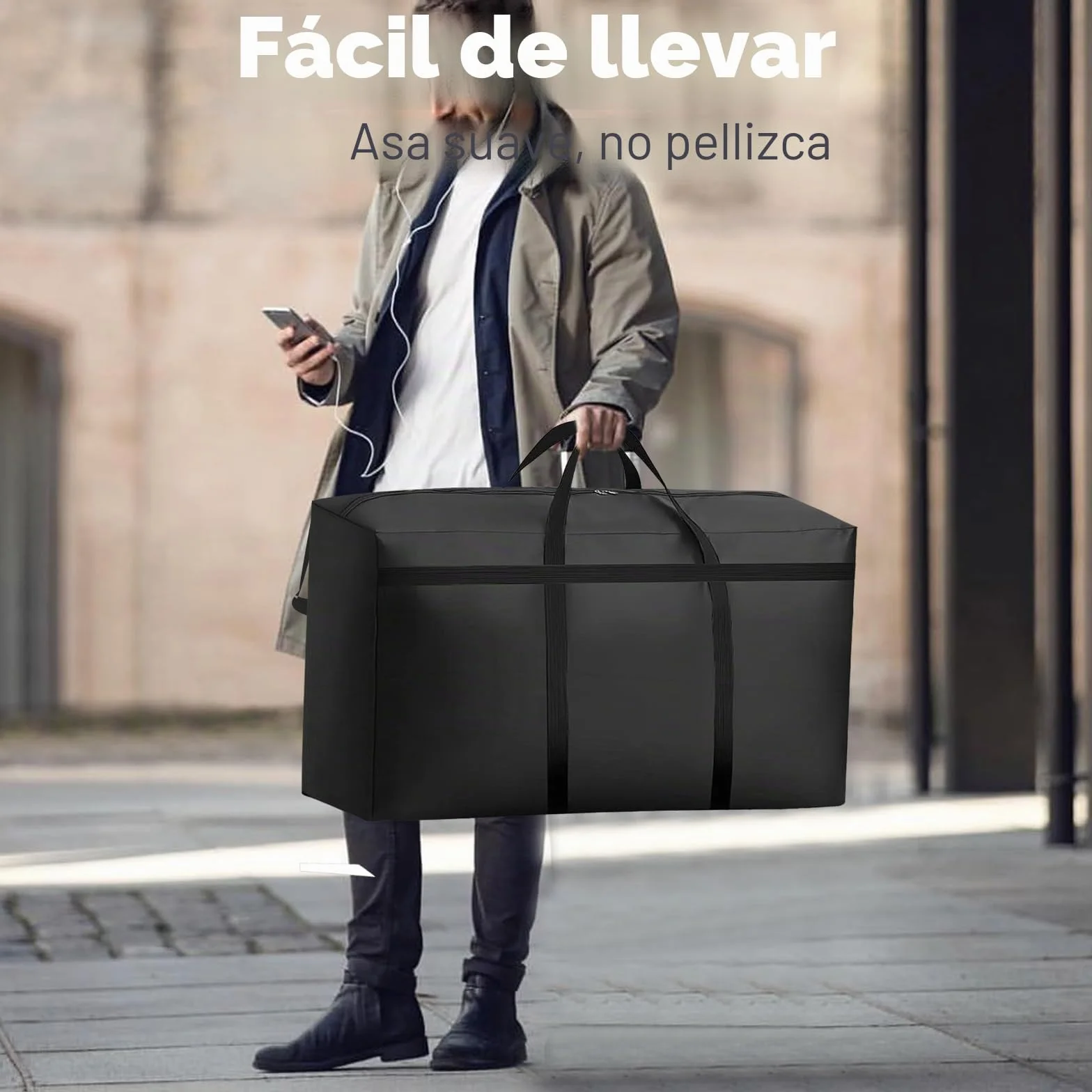 KOMABLEN 6 Piezas 100L Bolsas Almacenaje Ropa, 600D Oxford Impermeable Cajas para Guardar Ropa con Cremallera y Asa, Negro Plegable Bolsas Mudanza Grandes para Edredones, Mantas