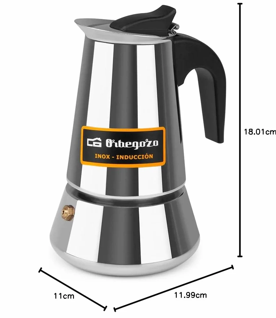 Orbegozo KFI 460 , Cafetera italiana inducción , 4 tazas , mango ergonómico, apta para cocinas de gas, eléctricas y de vitrocerámica, se puede usar en lavavajillas, color acero inoxidable