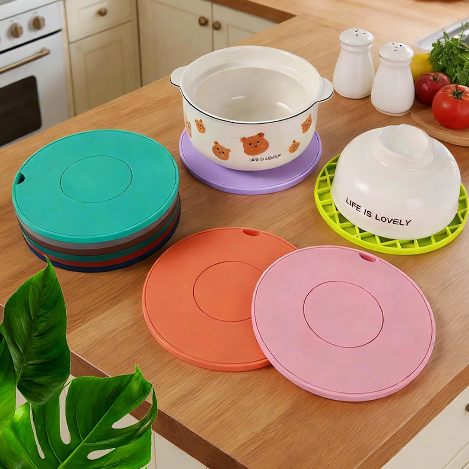 Paquete de 5 salvamanteles de Silicona para ollas Calientes, | Agarraderas y almohadillas calientes resistentes al calor para mesa de encimera de cocina, decoración moderna de cocina