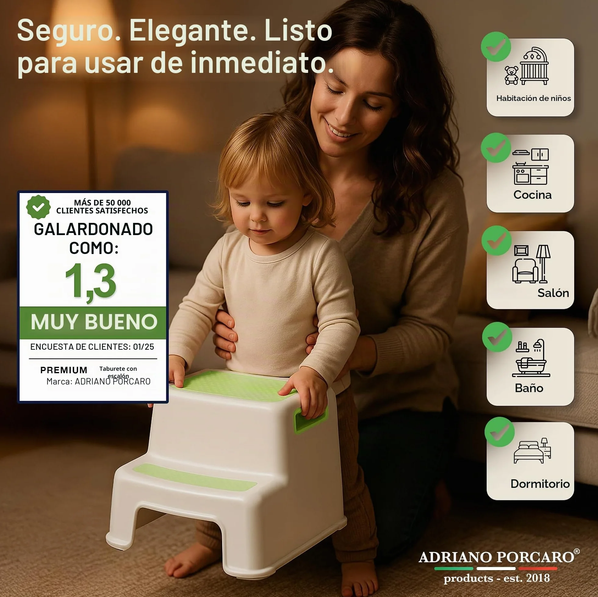 Ap® Taburete de plástico Escalón Verde 26 cm Antideslizante 80 kg Adultos Niños