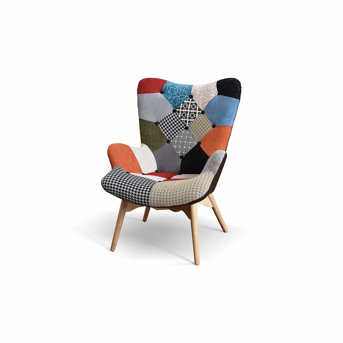 PAZZO DESIGN Sillón Arlequín, multicolor, juego de 1, tela, patas de madera, relajación, lectura, salón, dormitorio – id_769