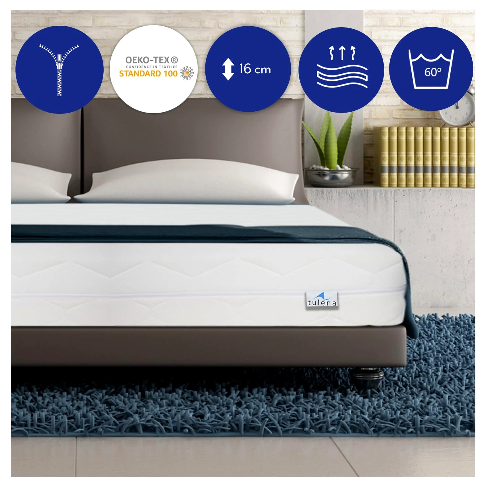 TULENA NOX Colchón de 90 x 200 cm de Espuma Confort Medio H2 + H3 Basic 16 cm Probeschlafen Incluye colchón Reversible, Funda antibacteriana con Cremallera