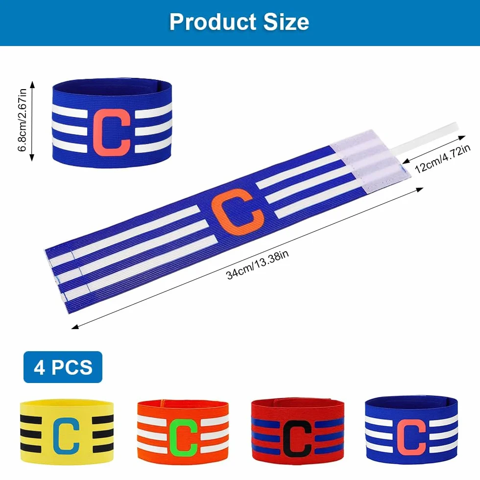Jinsion 4 Piezas Brazaletes de Capitán de Fútbol Multicolor Ajustables Personalizado para Deportes de Pelota