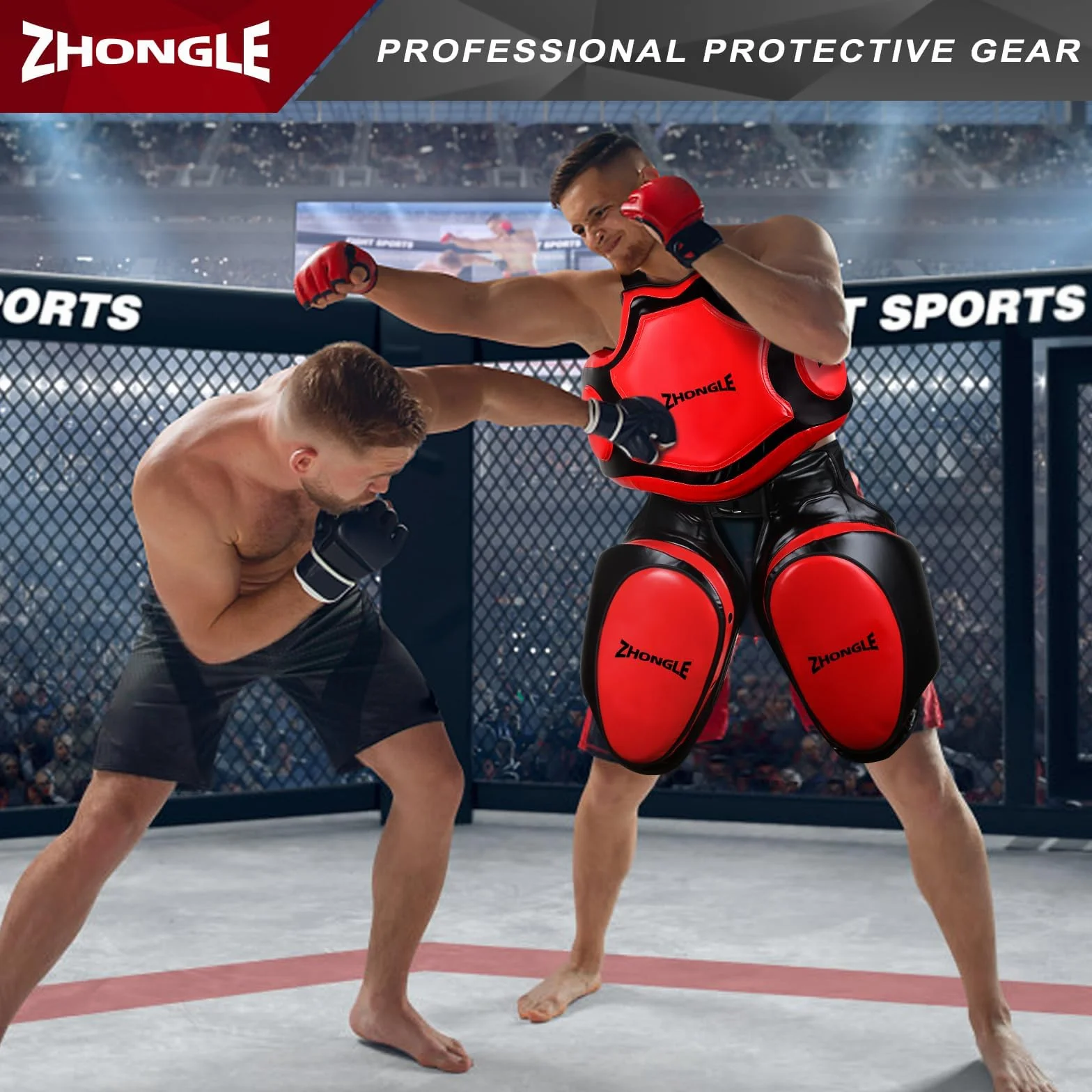 Juego de protectores de ingle y muslos para Muay Thai MMA - Almohadillas de absorción de impactos 10 cm