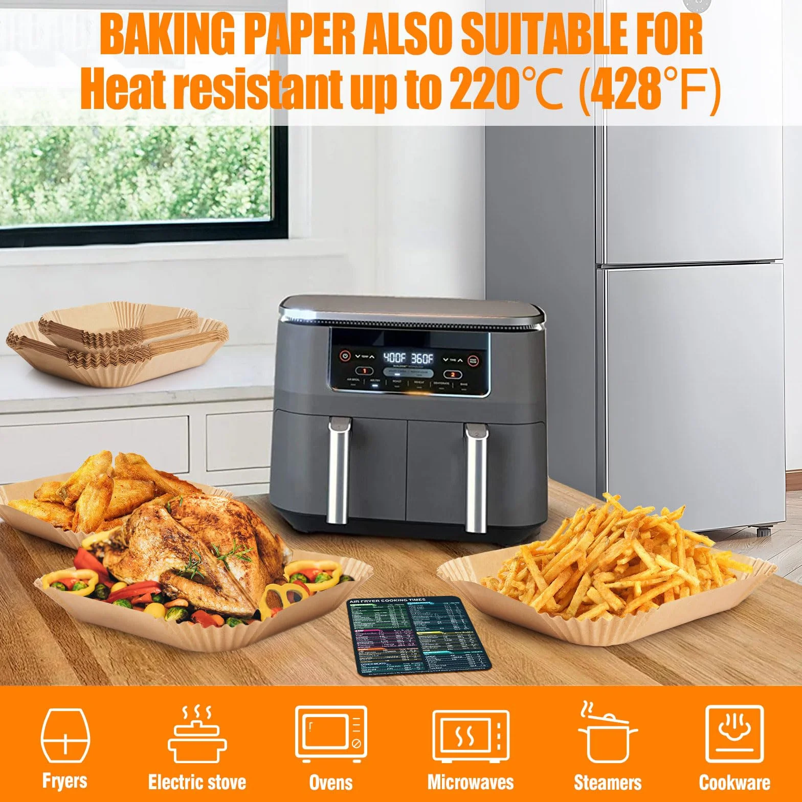 200 Piezas Papel Freidora Aire, Papel para Air Fryer Cosori Dual Blaze TwinFry 10 L/Ninja Air Fryer AF500EU 5,2-10,4 L/Cecotec Cecofry Dual 9000 9 L, 10 L y 11 L, Accesorios Airfryer