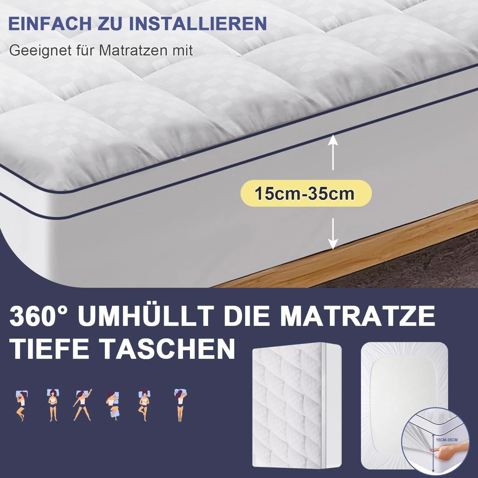 3D Topper 90x200cm Topper Viscoelastico de Microfibra 1000GSM Sobrecolchon Cubre Colchón Protector de Colchón Suave y cómodo