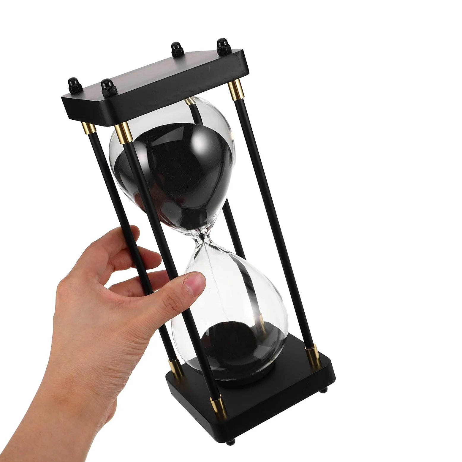 Ipetboom Temporizador de Arena de 60 Minutos Arena Negra Decorativo de Cristal Transparente Temporizador Creativo para Cocina Oficina y Hogar Gestión Precisa
