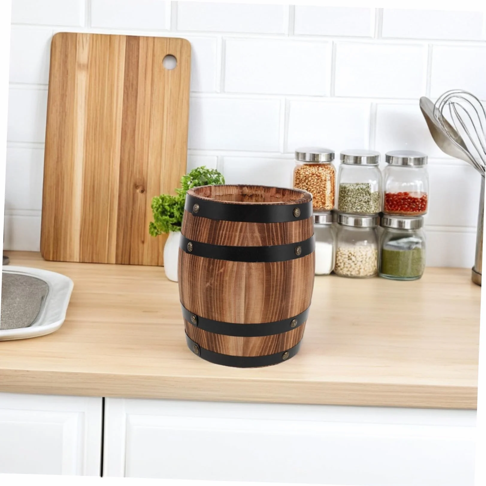 Soporte Rústico de Madera para Utensilios Barril Compacto para Cucharas Tenedores y Palillos Organizador de Cocina Funcional y Duradero