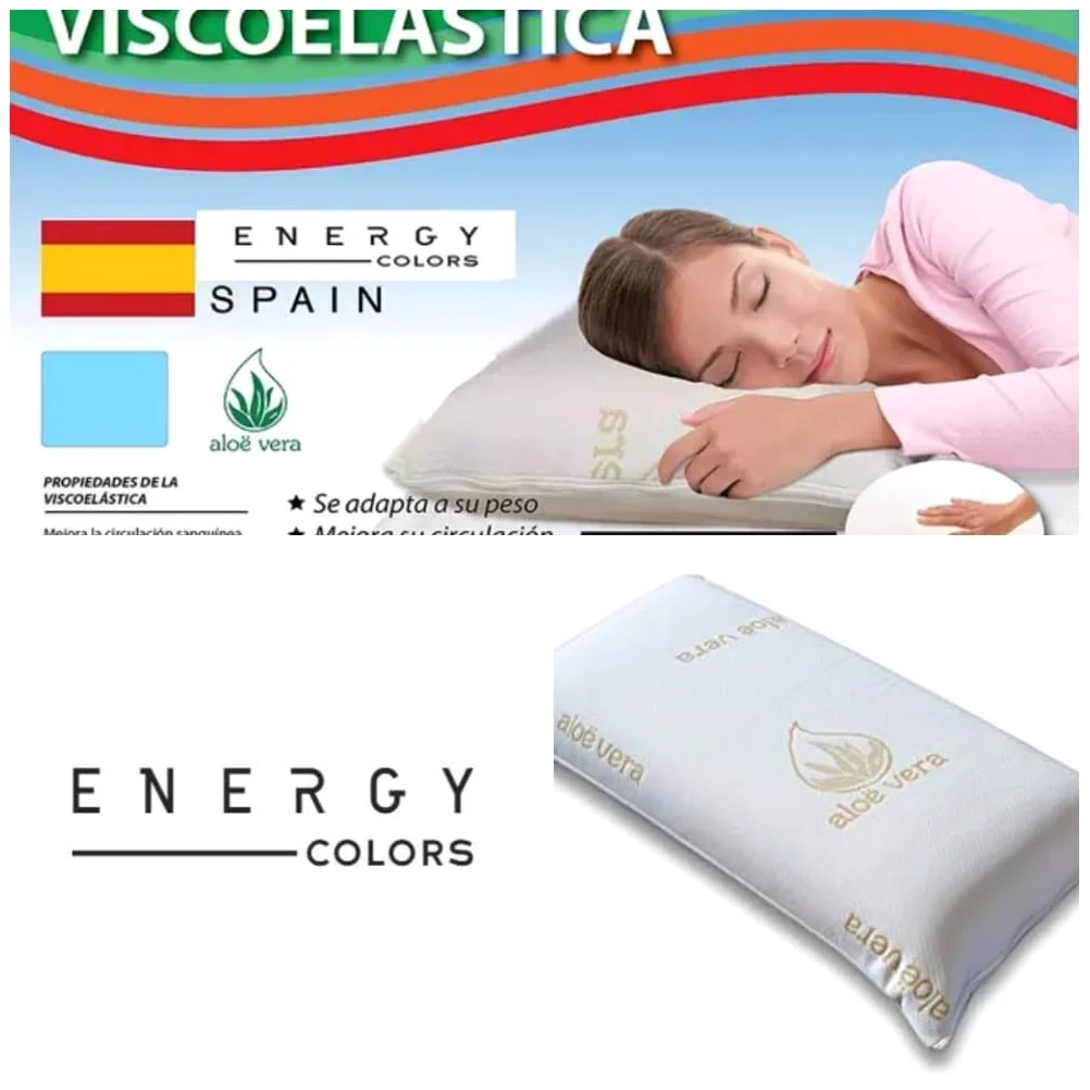 Almohada viscoelastica, Antiácaros y Antibacterias, Tejido Aloe Vera, con Funda, Tratamiento Ozono (Pack 2 x 70 cm)