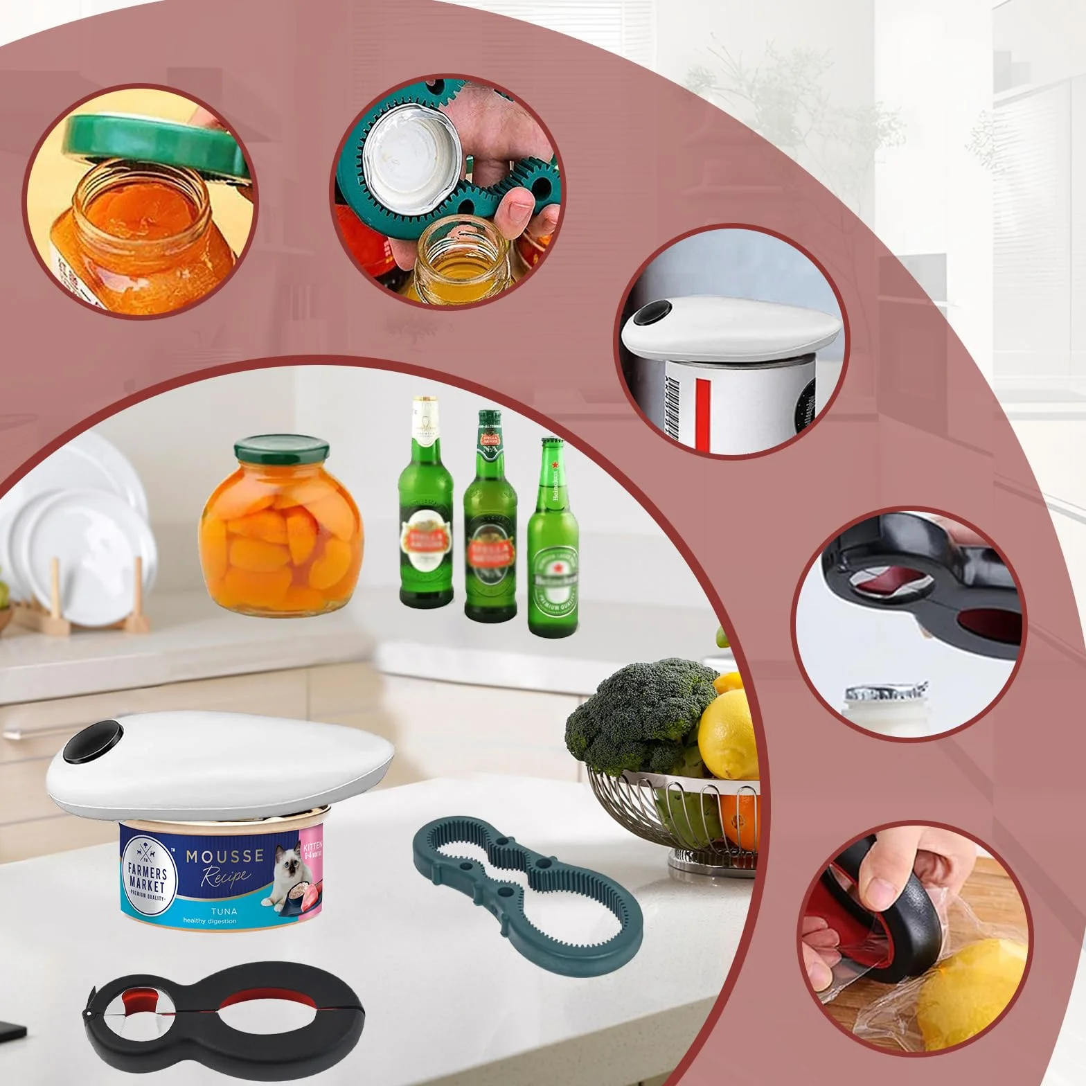 Abrelatas eléctrico de un solo toque, con borde liso, automático, apto para alimentos y funciona con pilas, regalo de cocina para artritis y personas mayores