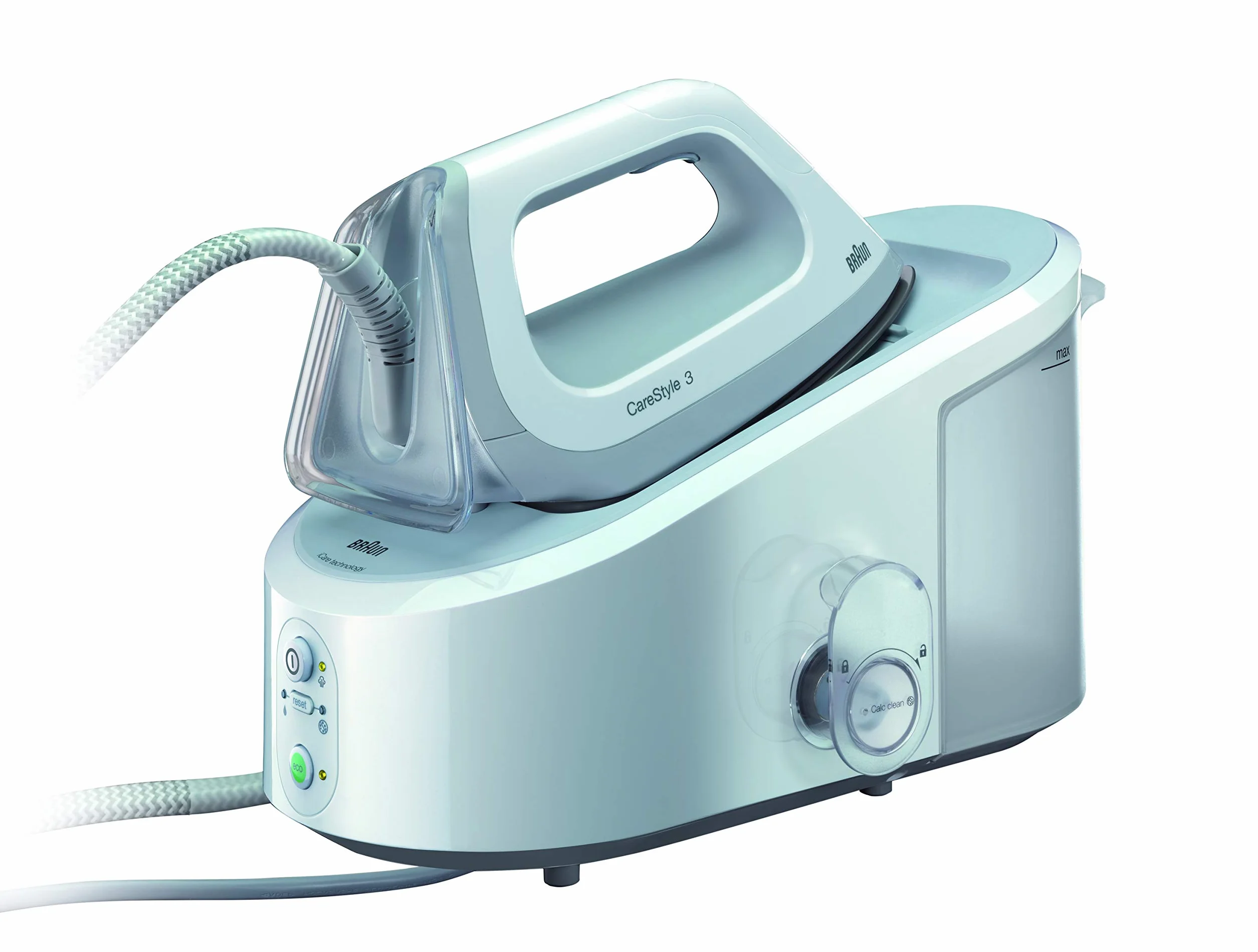 Braun CareStyle 3 - Centro de planchado (2.400 W, 120 g/min, 5,5 bar, 2 l), blanco y gris