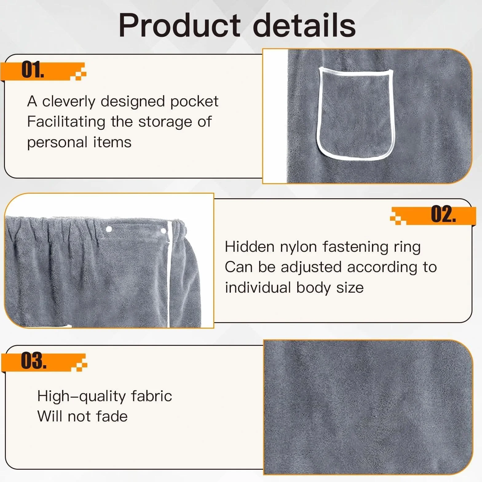 Kilt de Sauna para Hombre con Bolsillo, Toalla de Baño Elástica y Ajustable con Botones, 65 x 140 cm - Suave Felpa para SPA, Gimnasio, Ducha, Playa y Hogar, Color Gris