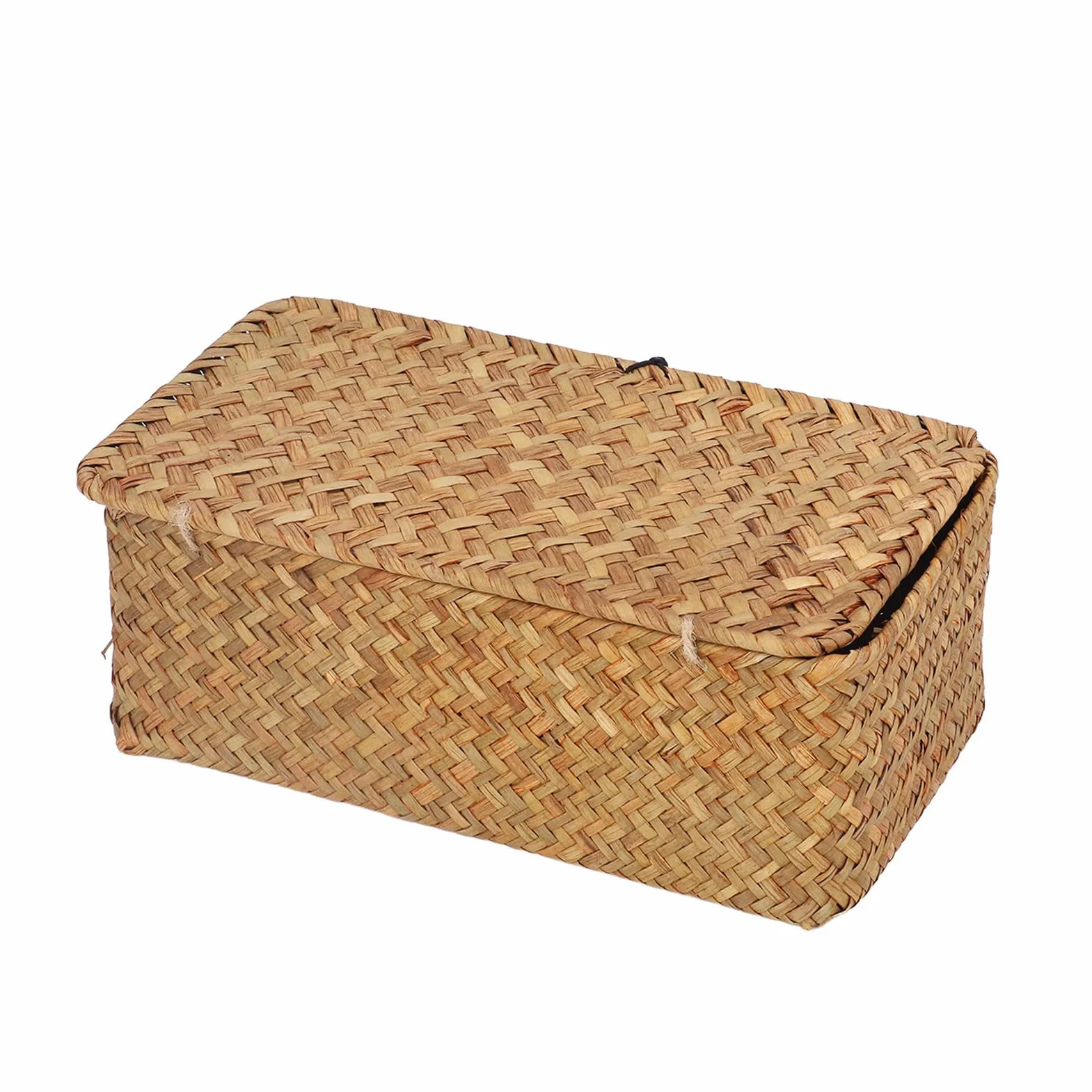 Cesta de Mimbre Grande con Tapa para Almacenamiento de Algas Marinas, Decorativa Natural