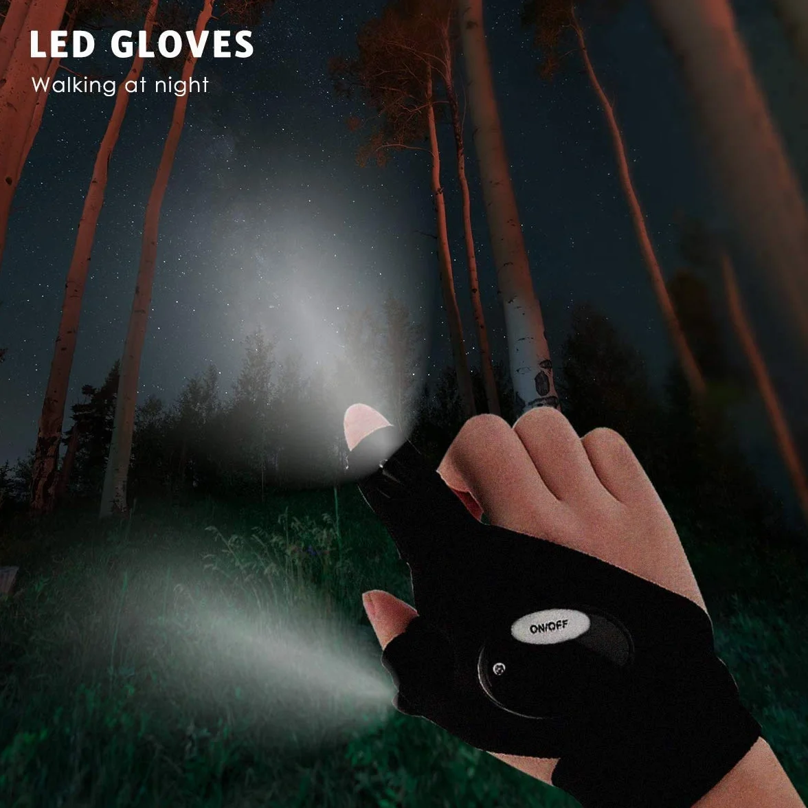 Guantes de linterna LED para exteriores, guantes de trabajo con luz para pesca y camping