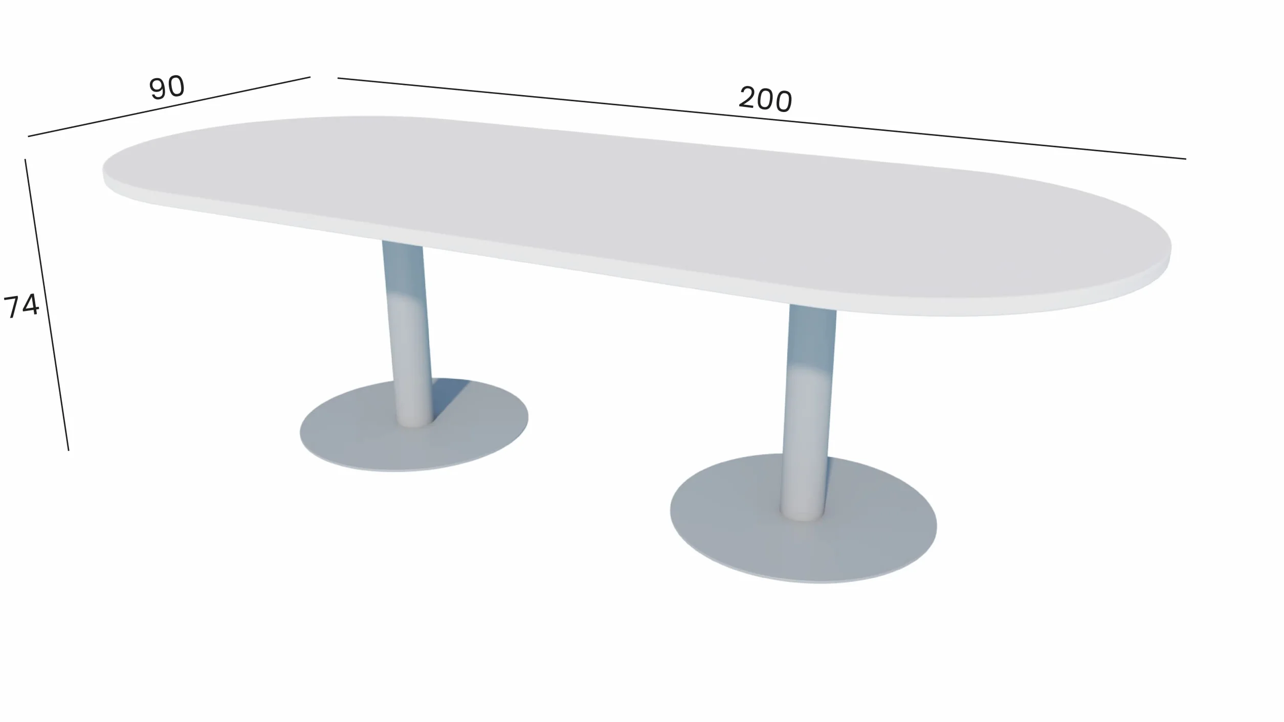 Euromof Mesa de Juntas Ovalada. 200x90 cm. Color Blanco. 2 Bases Cilíndricas de Metal.