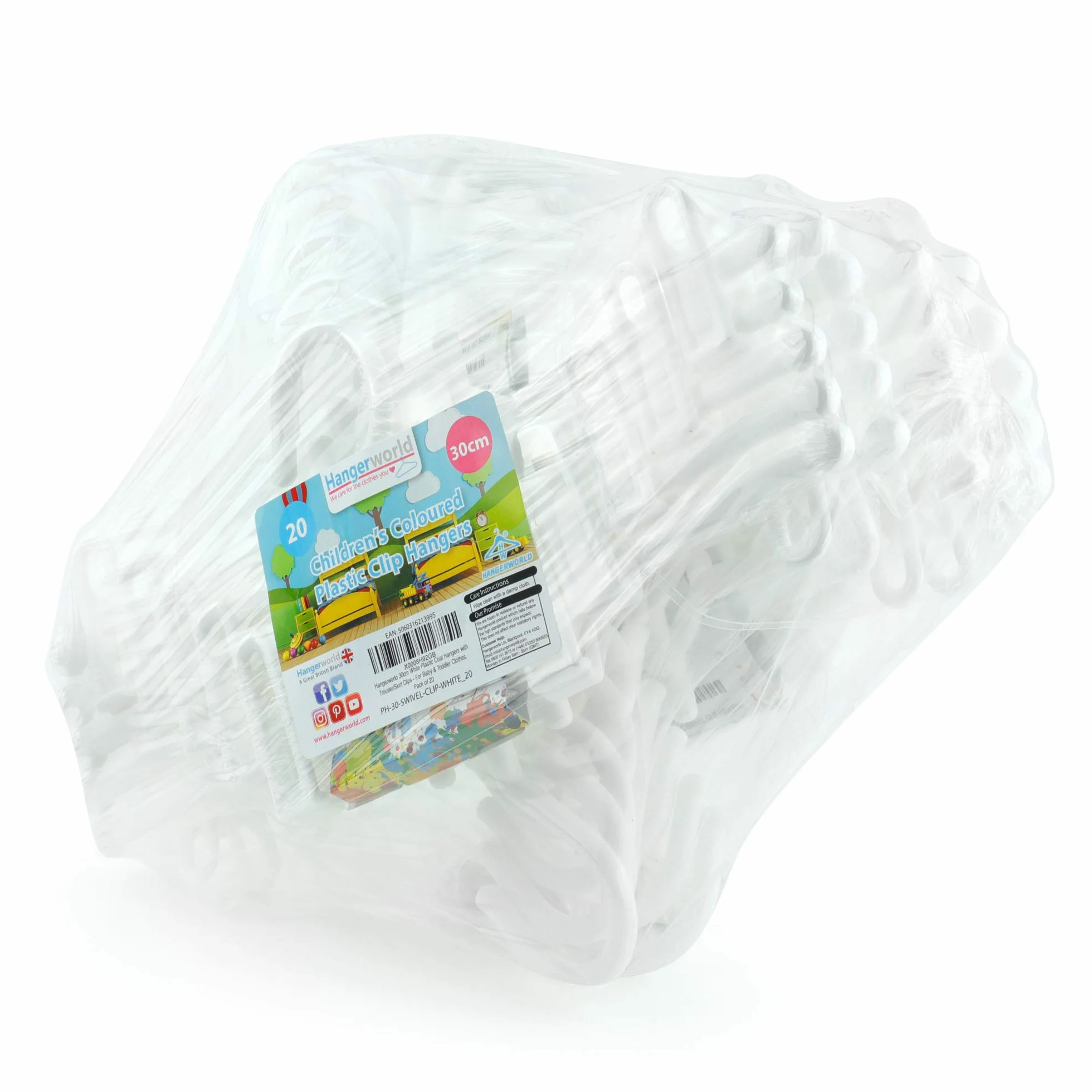 Perchas de plástico Blancas 30 cm para niños HANGERWORLD