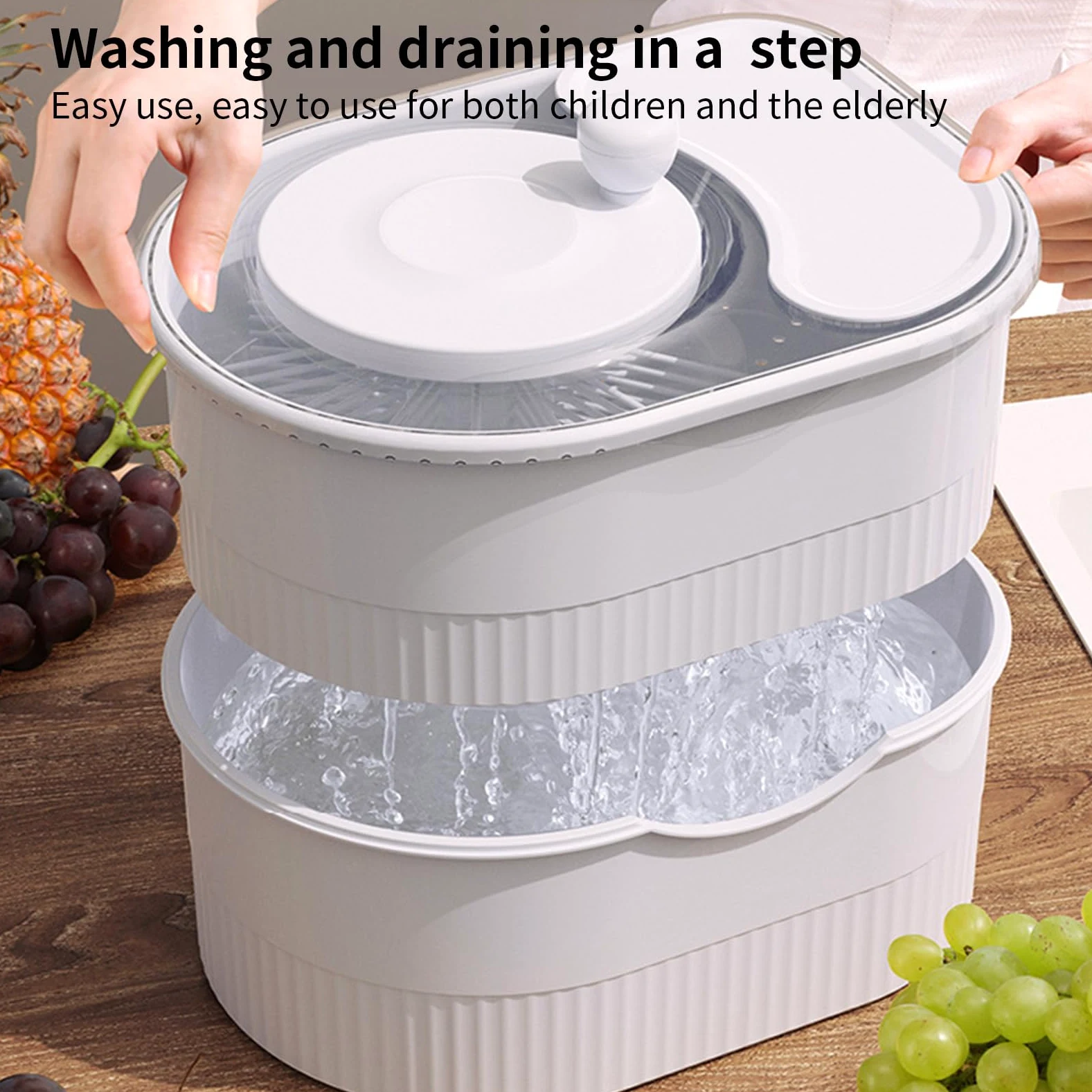 Centrifugadora Limpiadora De Verduras Y Frutas Para Cocina Tapa giratoria | De Frutas Con Tapa Para Tomate Patata Pimiento Pepino Zanahoria Lechuga Uvas Cerezas Ensalada Piña