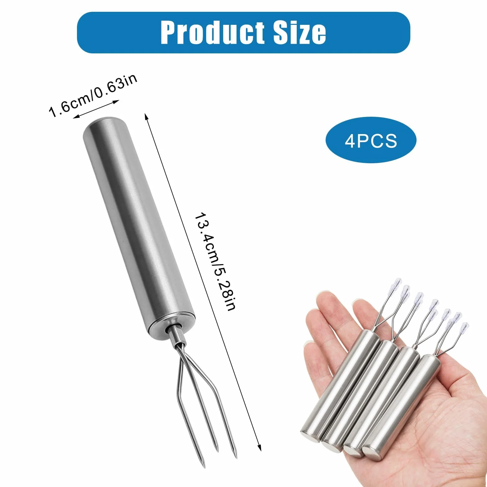 Juego de 4 Tenedores para Papas Asadas de Acero Inoxidable 430 - Pinchos para Maíz Reutilizables, Tenedores para Carne (14.5 cm) - Para Pelar, Parrilla y Camping - Ecológicos y Aptos para Lavavajillas