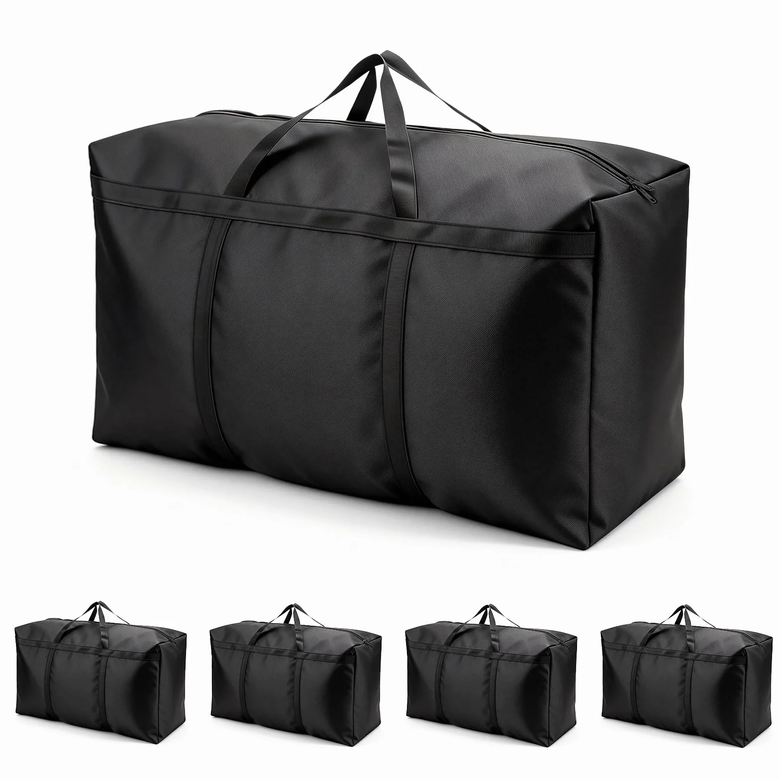 4 Piezas Bolsas de Almacenamiento Grandes de 105 Litros, 600D Oxford Bolsas de Mudanza Resistentes con Cremallera y Asa, Bolsa de Transporte Impermeable para Mudanzas, Edredones, Ropa de Cama, Negro