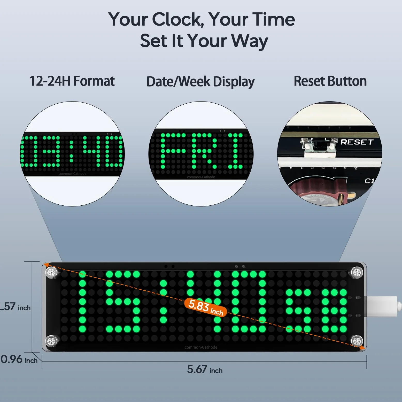 Reloj inteligente de oficina WiFi con fecha y día de la semana, relojes de dormitorio digital con poca luz, reloj de escritorio pequeño digital con sincronización NTP