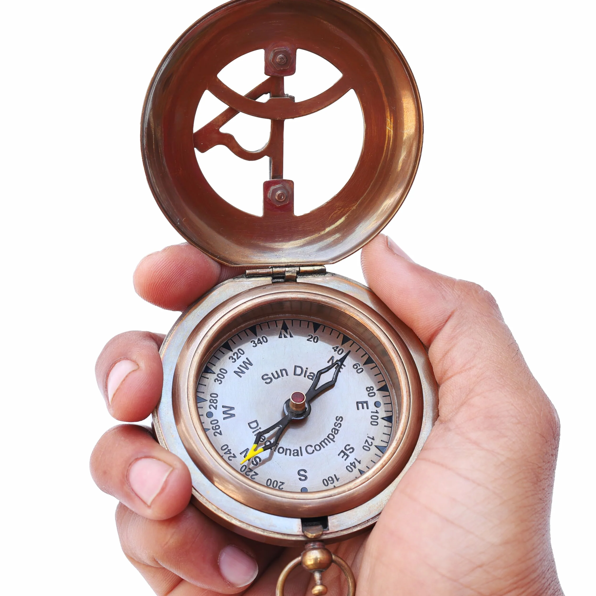 Reloj Solar de latón – Brújula Abierta – Accesorio Steampunk Hombres – Hermoso Hecho a Mano – Reloj de Sol – Reloj de Sol – Reloj Steampunk para él – Decoración Antigua