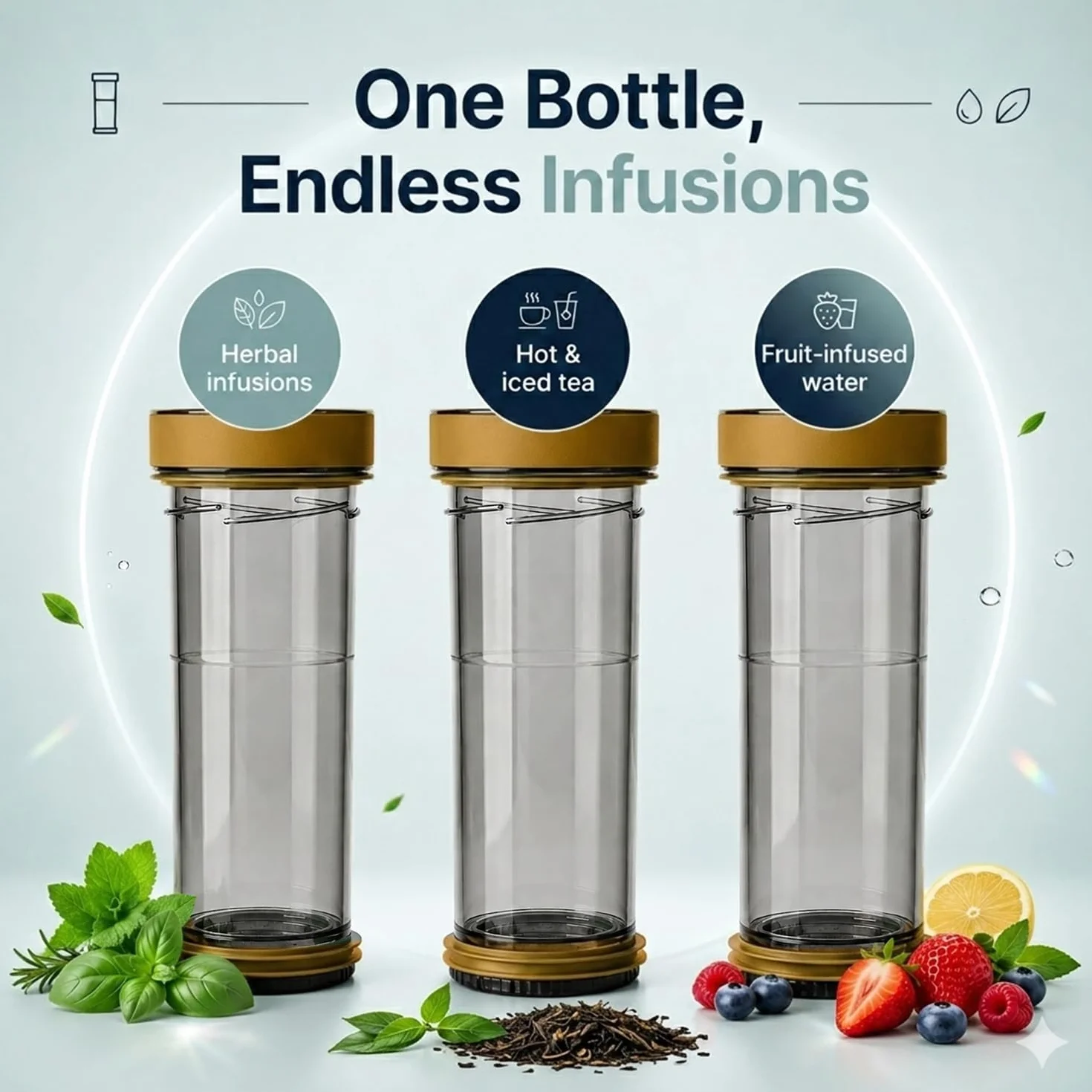VIVA Recharge Botella Infusora de Te de Viaje, Acero, 460 ml | Acero inoxidable aislado con infusor extraible, hermetica, te en hojas frio o caliente