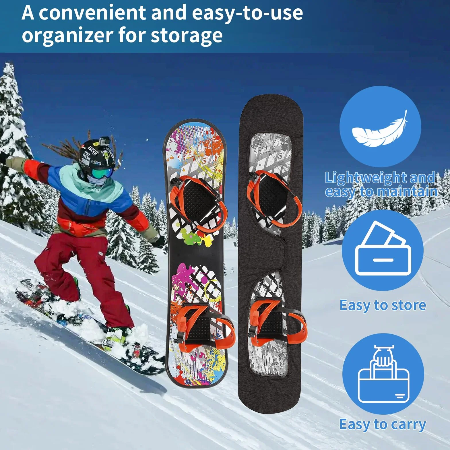 Funda para snowboard con encuadernación abierta, protectora elástica
