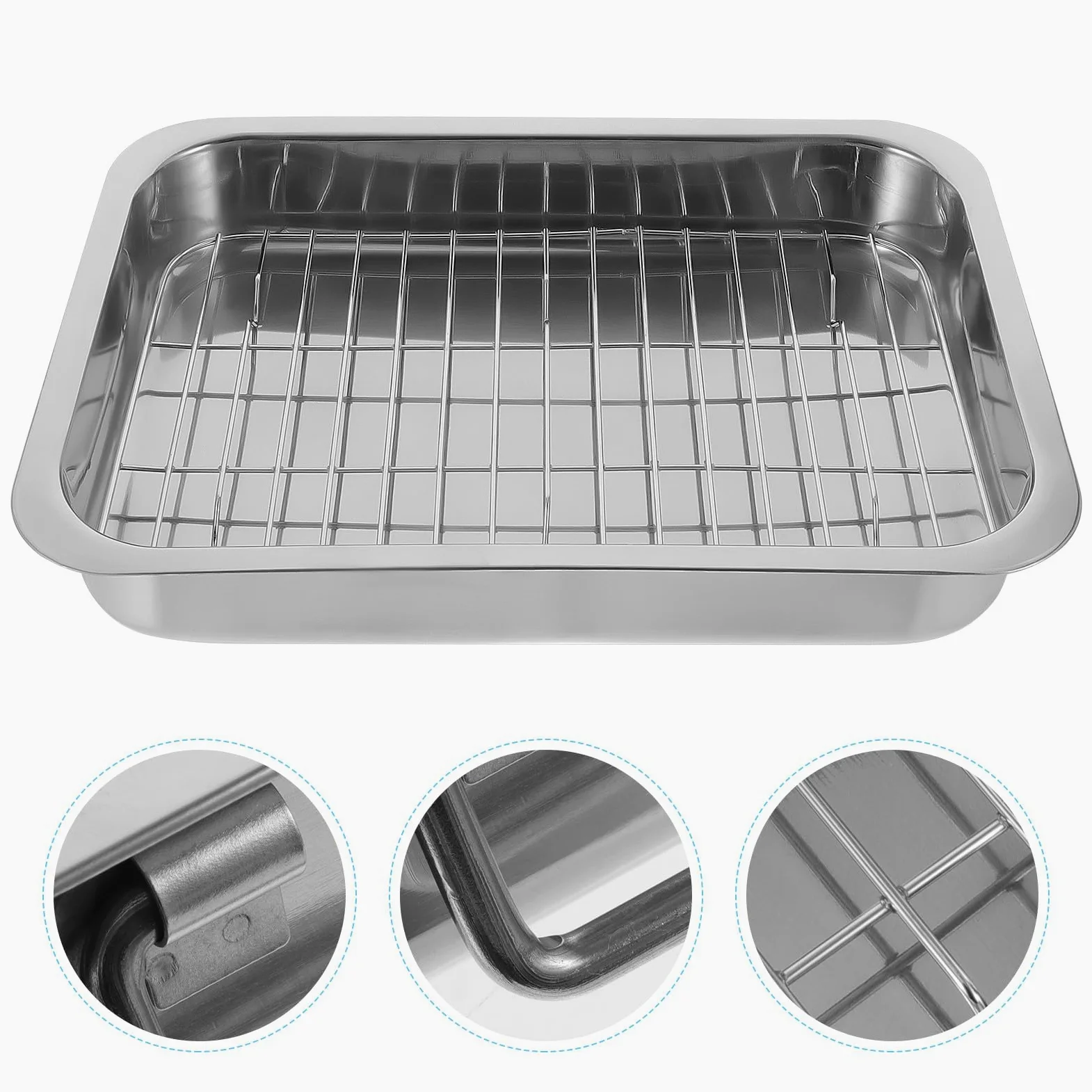 OSALADI Fácil de Limpiar y Operar Bandeja Rectangular para Hornear de Acero Inoxidable con Rejilla Adecuado para Colecciones Personales y Fiestas