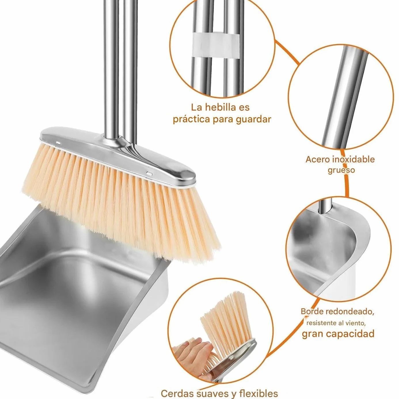 Escoba Y Recogedor Para Cocina, Escoba Ajustable Exteriores, Herramienta Limpieza Suelos Acero Inoxidable