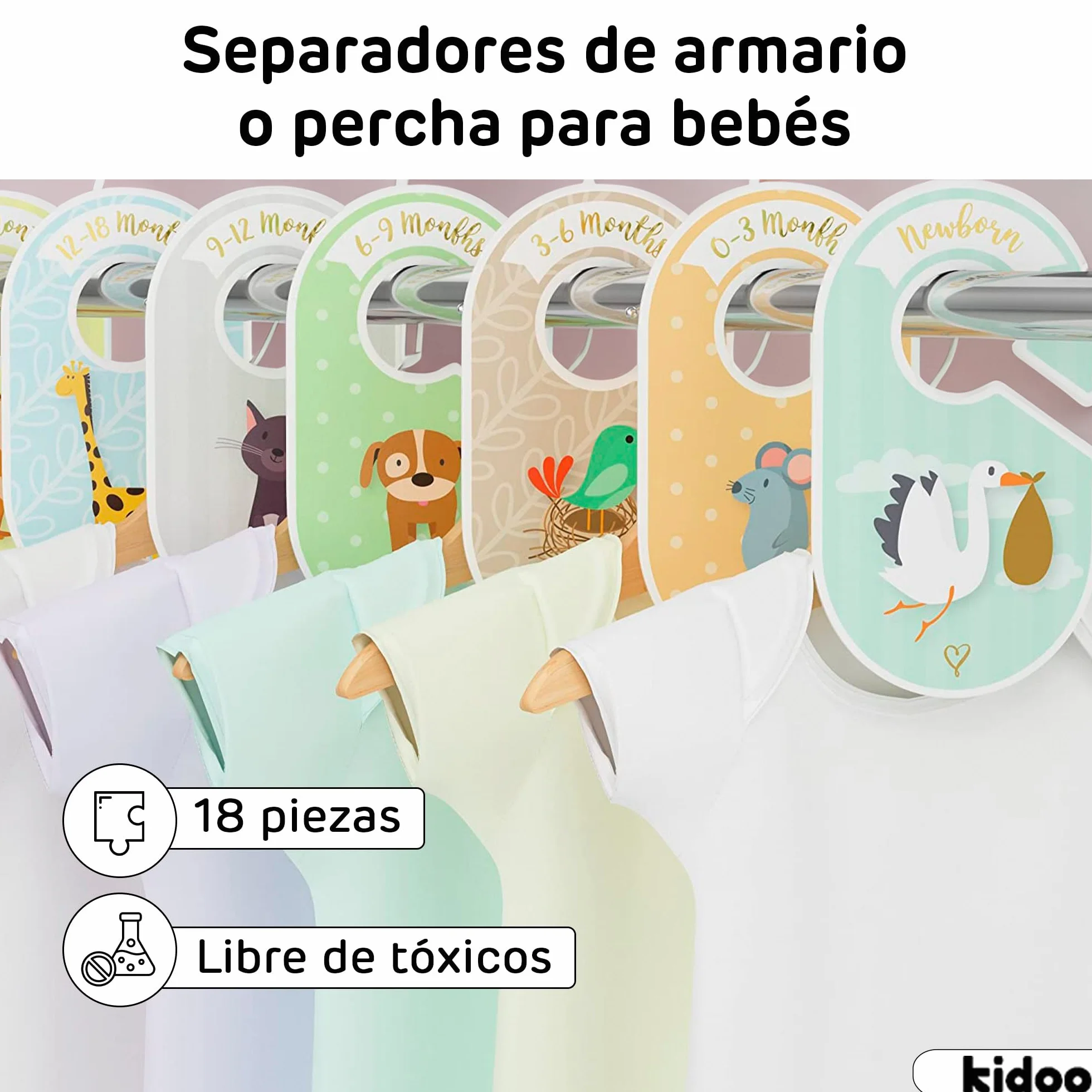 Separador de Armario para Bebés 18 Piezas Divisor de Ropa de 0 a 24 Meses Organizador Doble Cara Cartón Resistente 16,7 x 10 cm