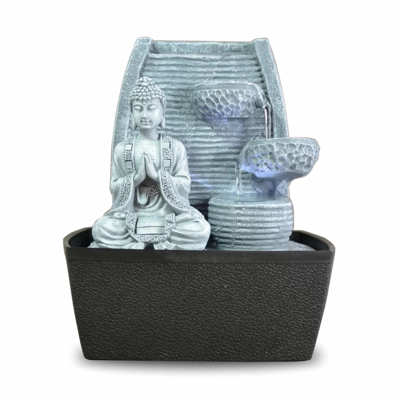 Zen Luz de la Pared Interior Fuente de Meditación de Buda de Piedra Gris/Negro de 20 x 15 x 24 cm