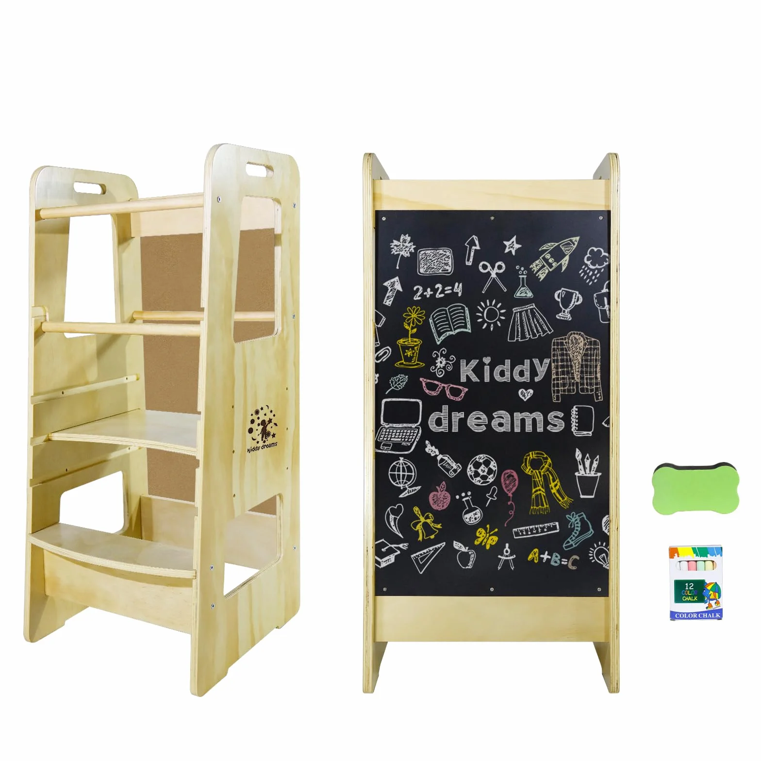 CCLIFE Torre de Aprendizaje Montessori, Taburete de Madera Ajustable para Niños, Ayudante de Cocina con Seguridad