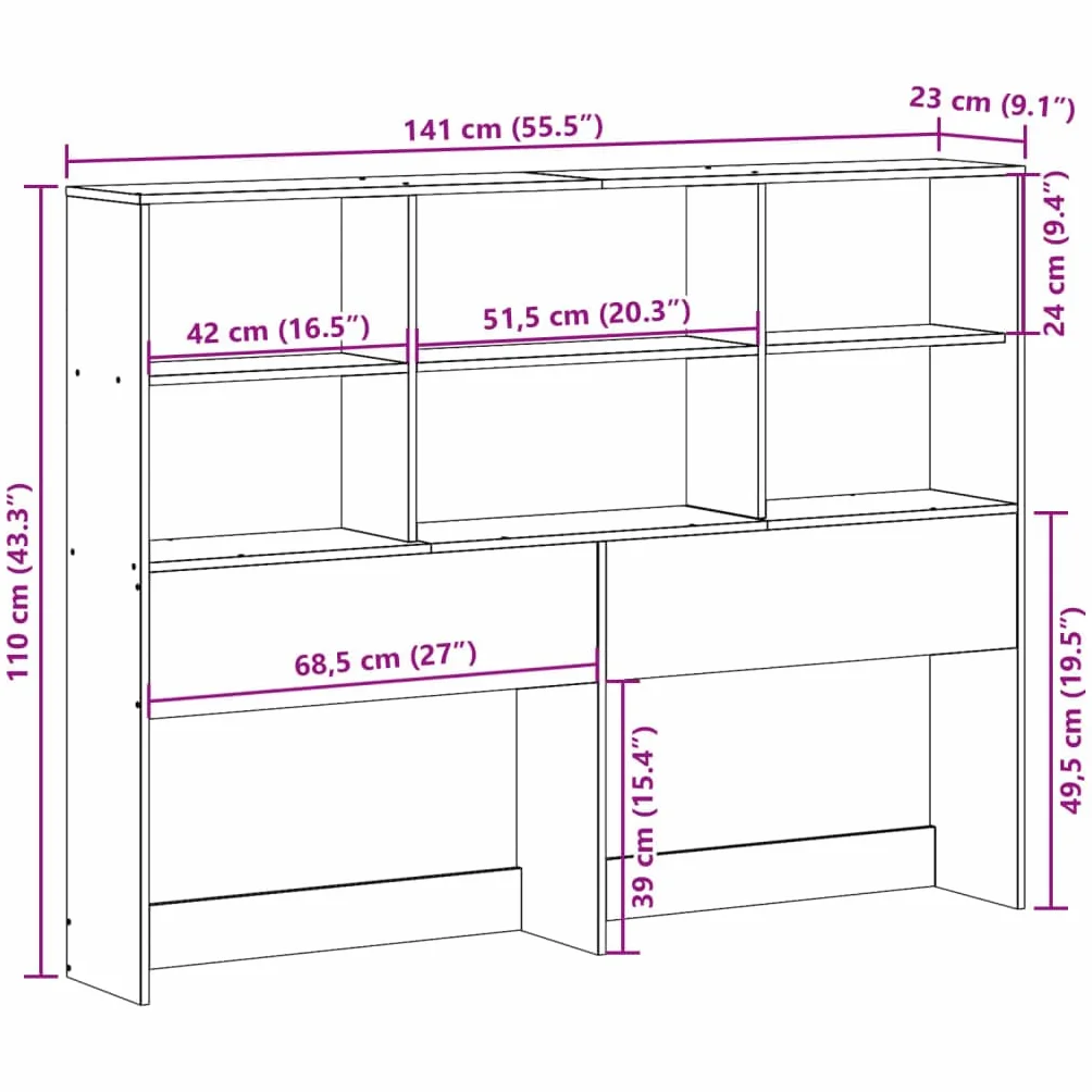 vidaXL Cabecero de Cama con almacenaje Madera Maciza de Pino 135 cm, cabecero de Cama, cabecero de Madera Maciza, cabecero con Compartimentos