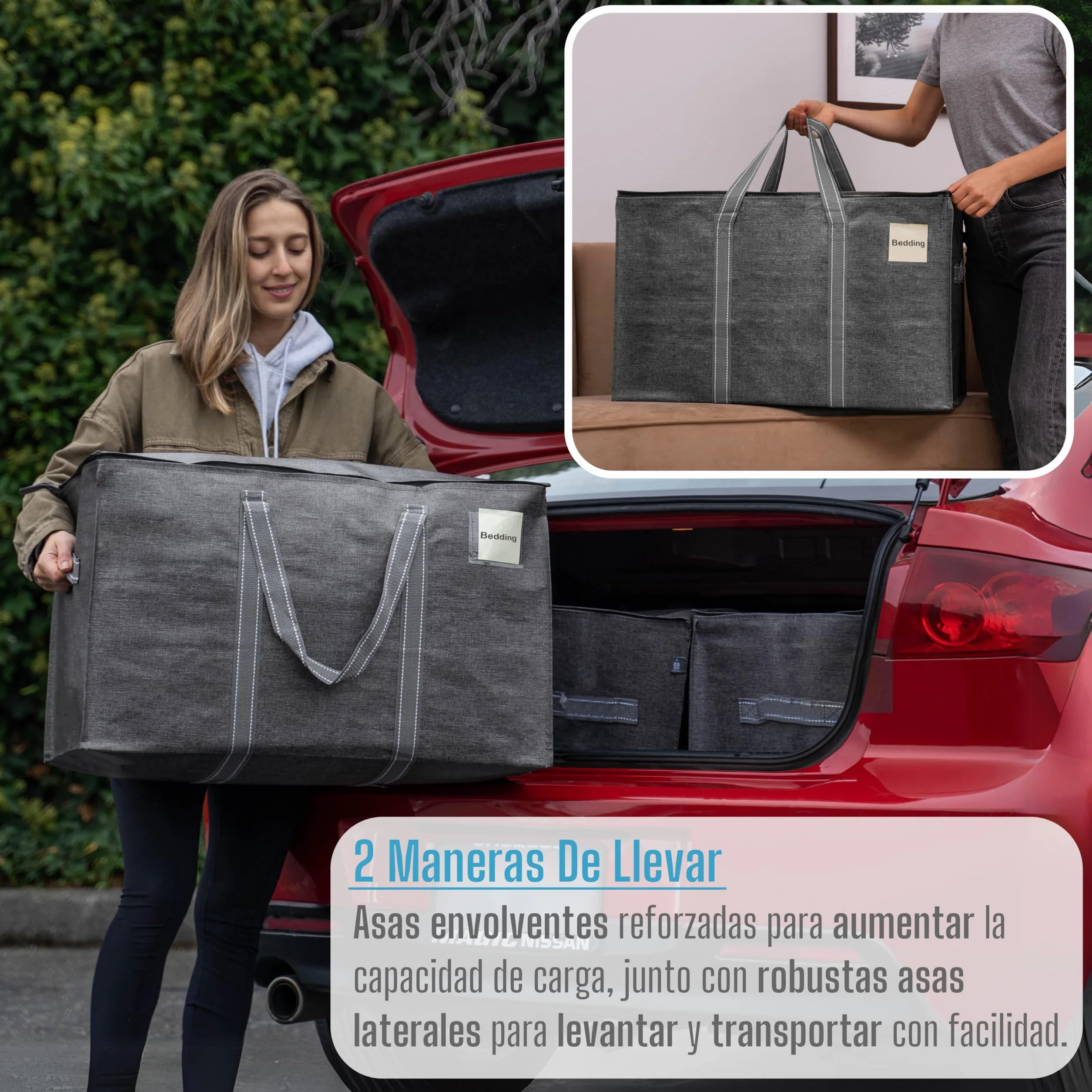 VENO Pack de 4 Bolsas de Almacenamiento para la Mudanza Extra Grande con Cremallera, Alternativa a las Cajas para Mudanzas, Bolsa de Viaje Plegable con Bolsillo para Etiqueta (Gris, Pack de 4)