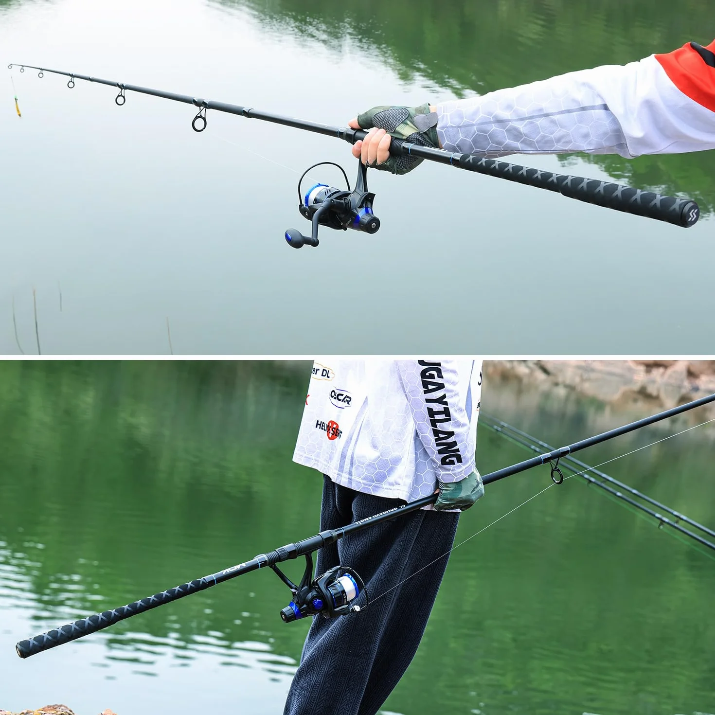 Sougayilang Caña de pescar de carpa carbono 3 secciones 2,7m 3,0m 3,3m mango EVA