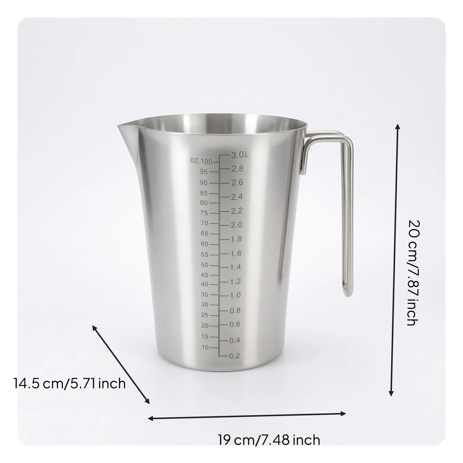 Qianly a Medidor Asa Ergonómico a Medidor Vertedor Inte Ligero Vaso Medidor Marcas Graduadas para Cafetería, 3L