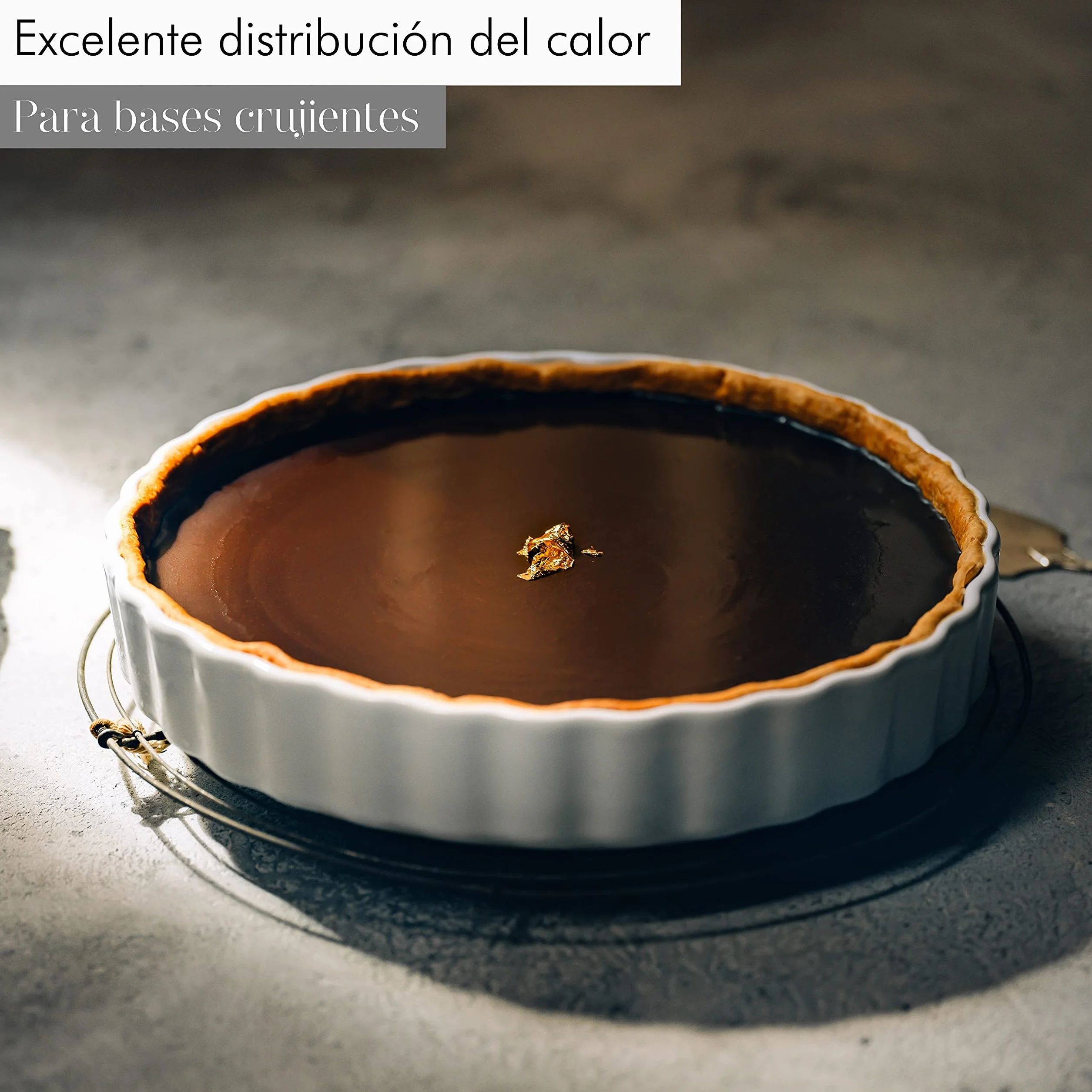 KIVY Molde de Cerámica Antiadherente para Quiche - 28 cm - Redondo - Fuente de Horno Redonda