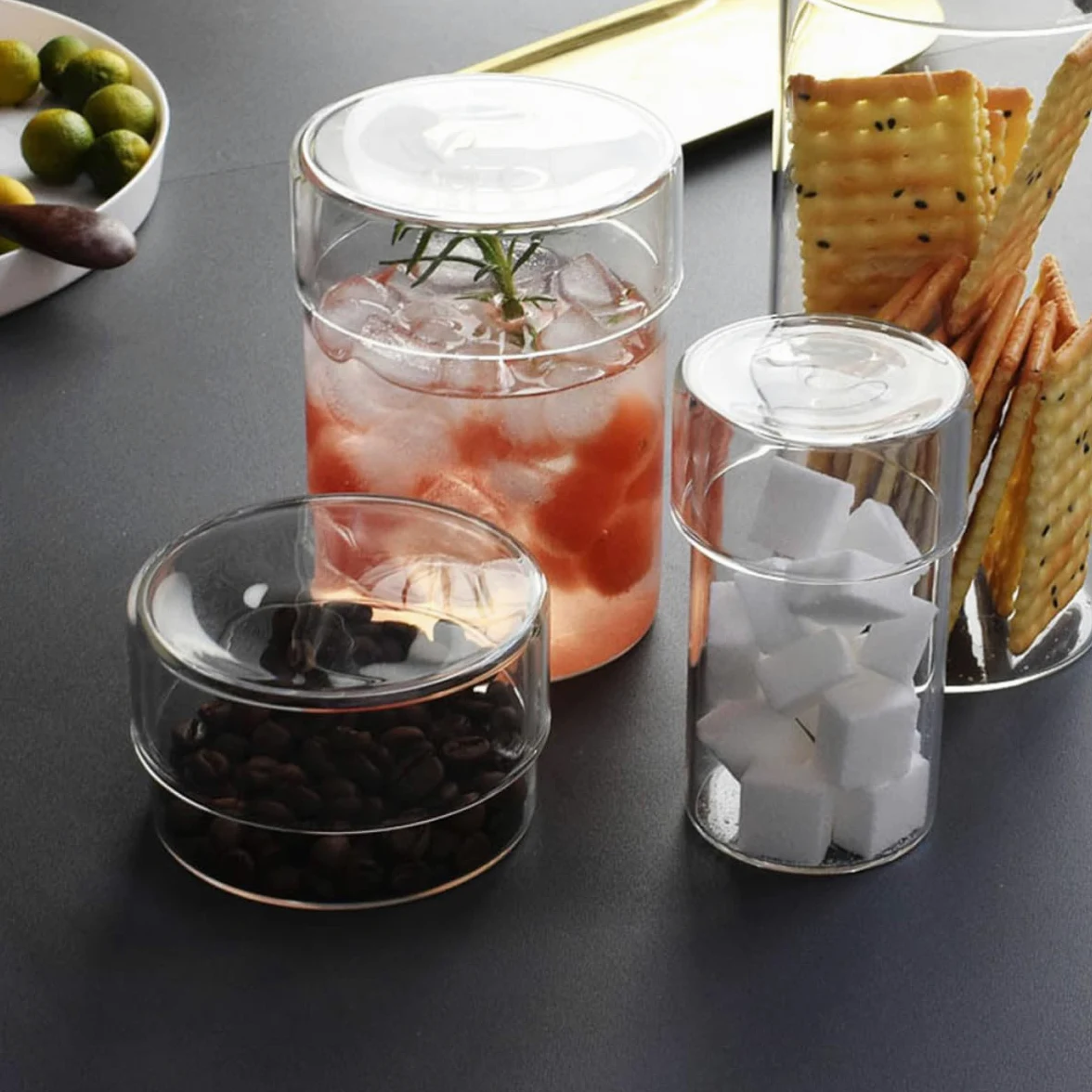 Artibetter Tarros de Cristal para Almacenar Alimentos, 4 Piezas de Vidrio | Tapa, para Azúcar y Sal, Paquete Práctico para Hogares, Diseño Transparente y Vacío