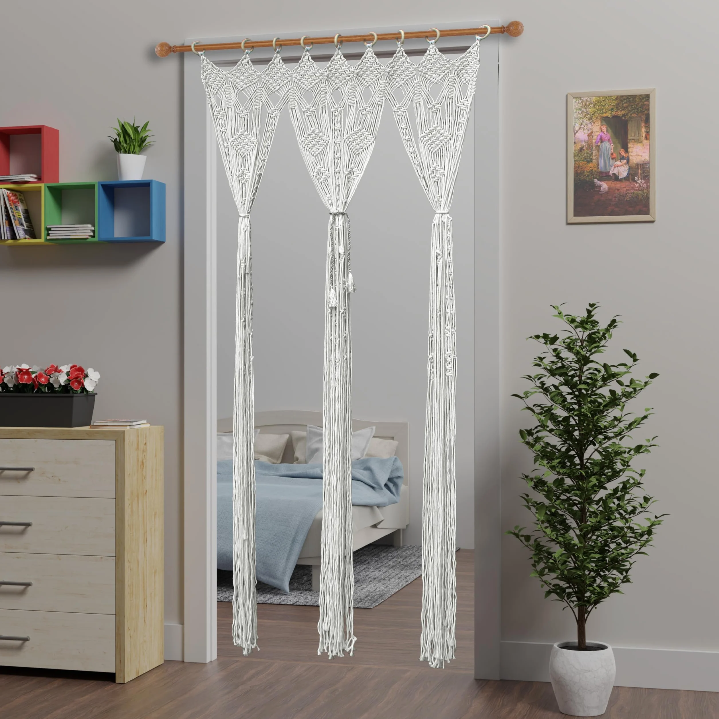 Cortina de macramé bohemia para puerta, hecha a mano, cortina mosquitera para ventana, puertas, cortinas, borlas, puertas, persianas, panel divisor de habitaciones, 35 x 90 x 200 cm
