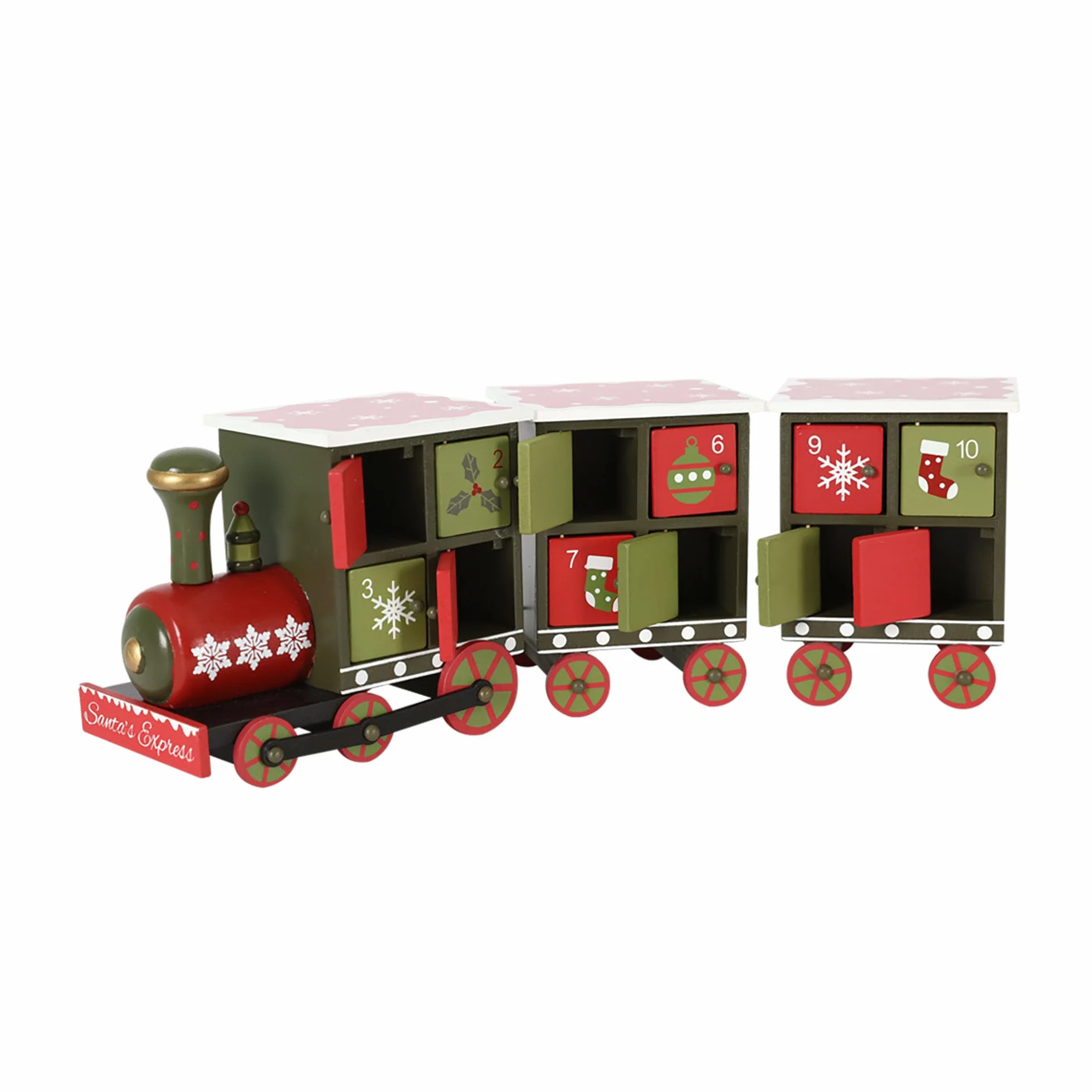 PE Calendario de Adviento de madera de Navidad con 24 cajones, calendarios de Navidad para niños y adultos, cuenta regresiva de Navidad, decoración tradicional (tren rojo y verde)