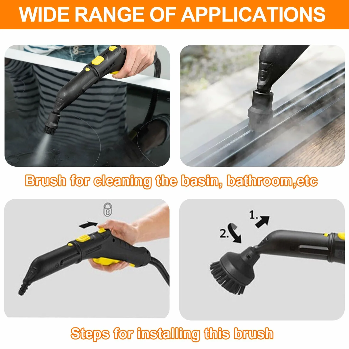13 Limpieza a Vapor Accesorios, Compatible Con Karcher SC1 SC2 SC3 SC4 SC5，Contiene Juego De Cepillos Redondos Boquilla Ventana Escobilla De Goma Cepillos Conjuntos Repuestos